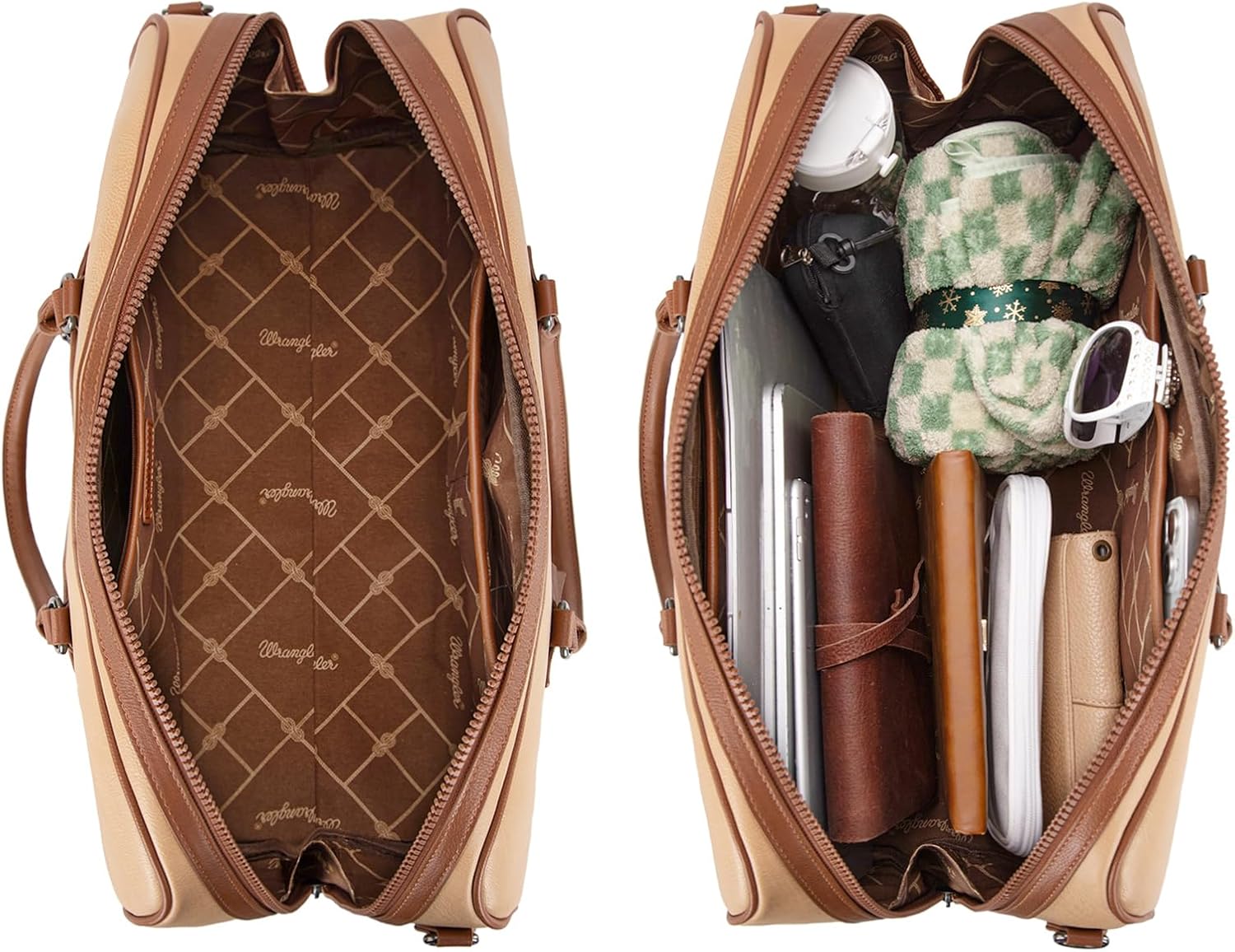 Wrangler Travel Duffel Bag Large Weekender Bag for Women Designer Carry on Overnight Bag for Trips Leather Luggage Bag Tan - Image 4