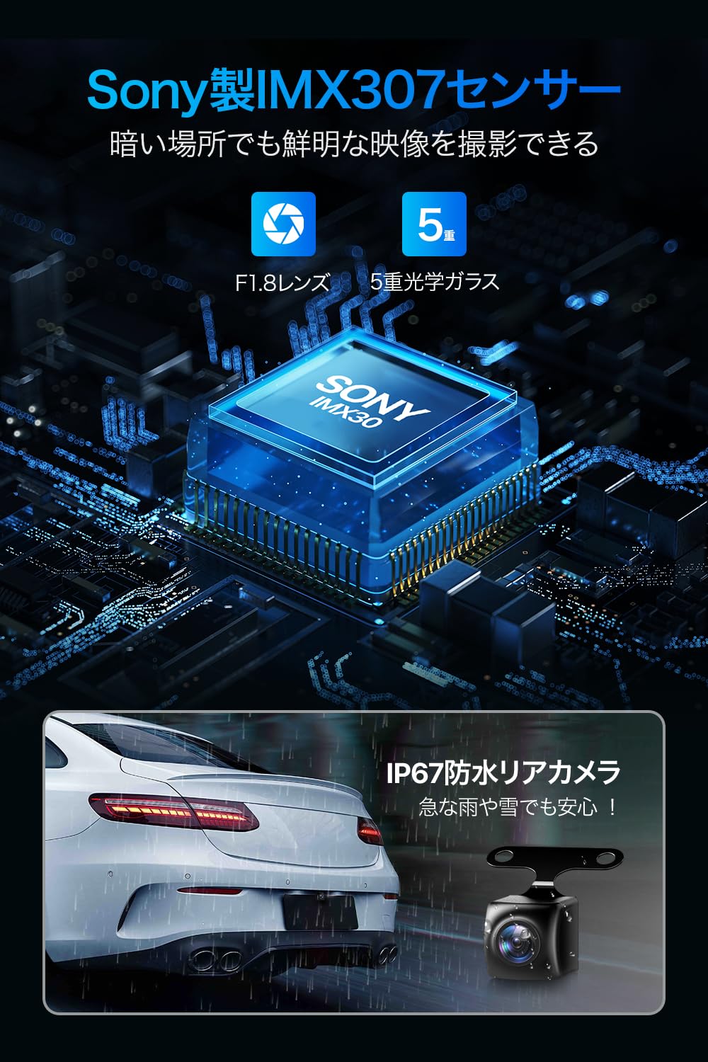 Amazon.co.jp: ドライブレコーダー 前後カメラ 新登場 300万画素 1296P 