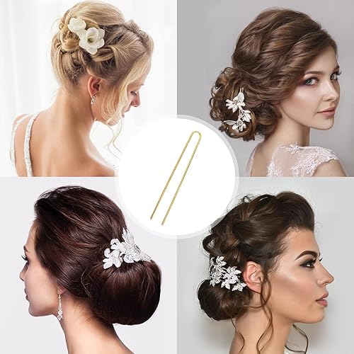 Miniatura 5 de Lawie Paquete de 30 horquillas para el cabello en forma de U de 4 pulgadas, color dorado plateado, palillos para el cabello, palillos largos y