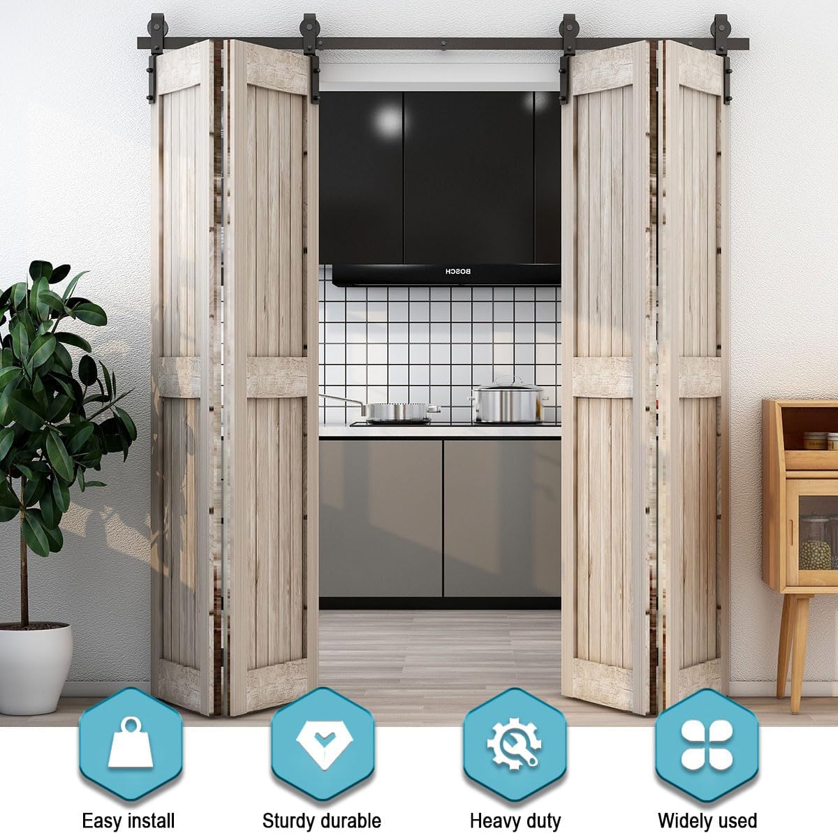 Snapklik.com : AONAYIOA 52"/4.3FT Bi-Folding Sliding Barn Door Hardware ...