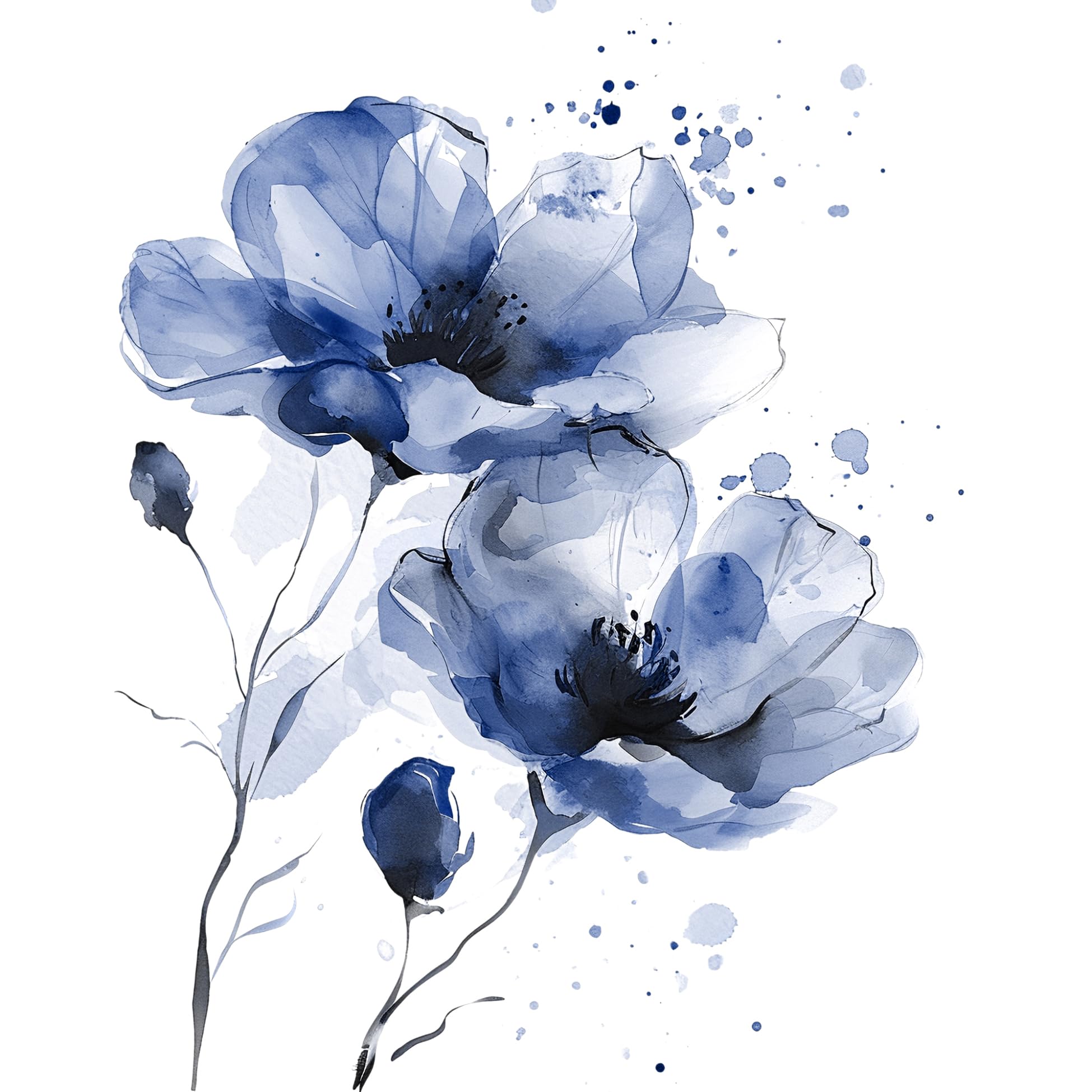 4 x Paper Napkins/33cm/3Ply/Decoupage/Flowers/Water Colour Poppies in Blue