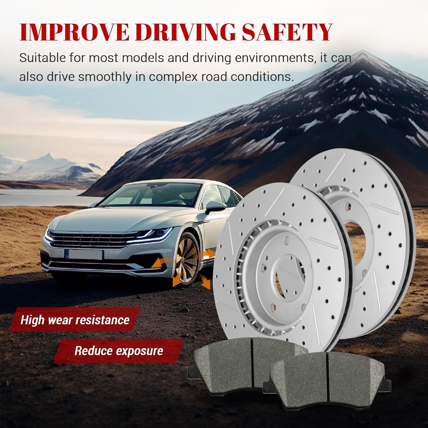 Ceramic Front Brakes Pad and Rotors Drilled Slotted Vented Replacement Disc Brake Kits for Hyundai Elantra 2017 2018 2019 2020 1.4L, 2.0L