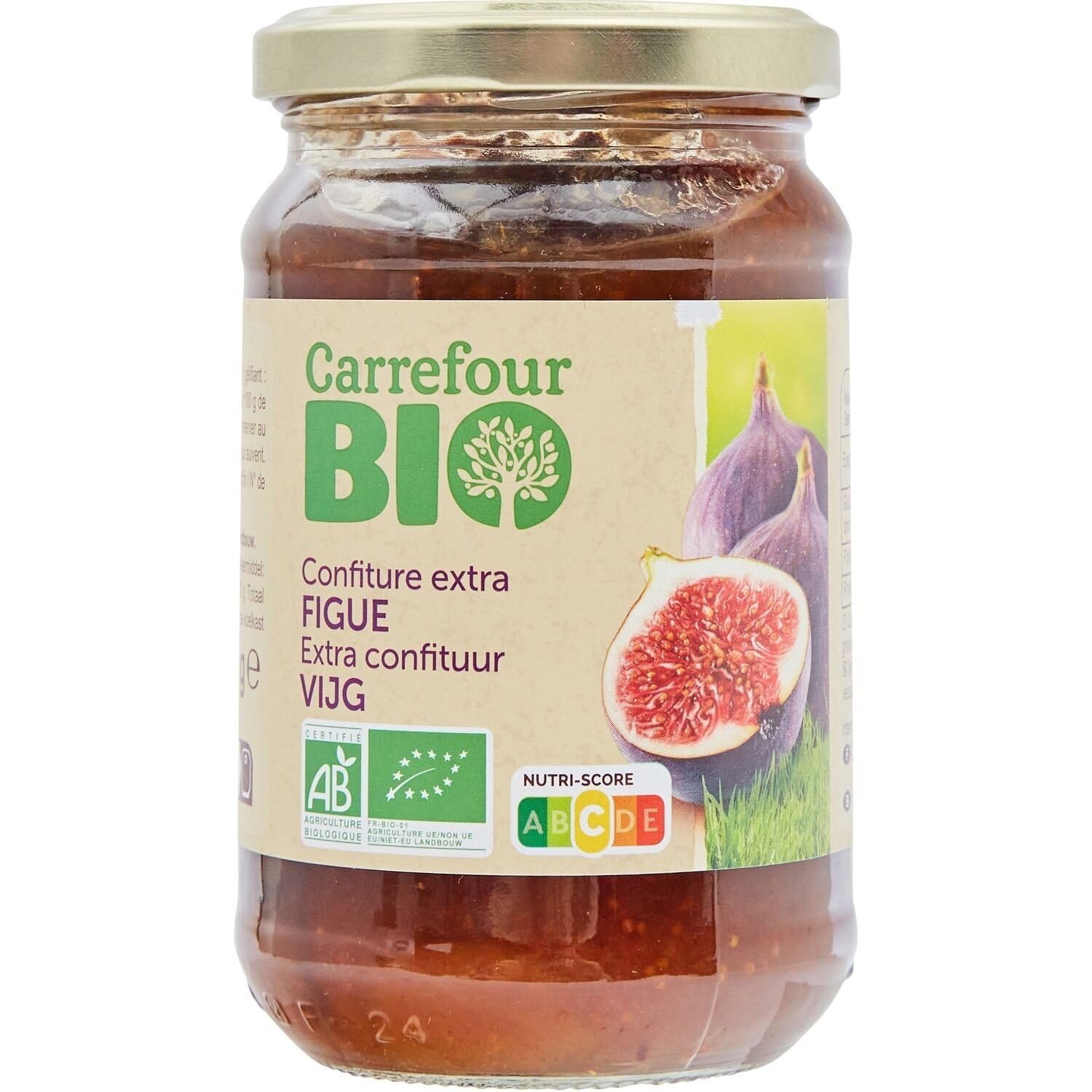 CARREFOUR BIO – Confiture Naturelle de Figue Bio, Saveur Intense et Texture Fondante (Pot 360g) - lot de 4 - Vendu par Lot