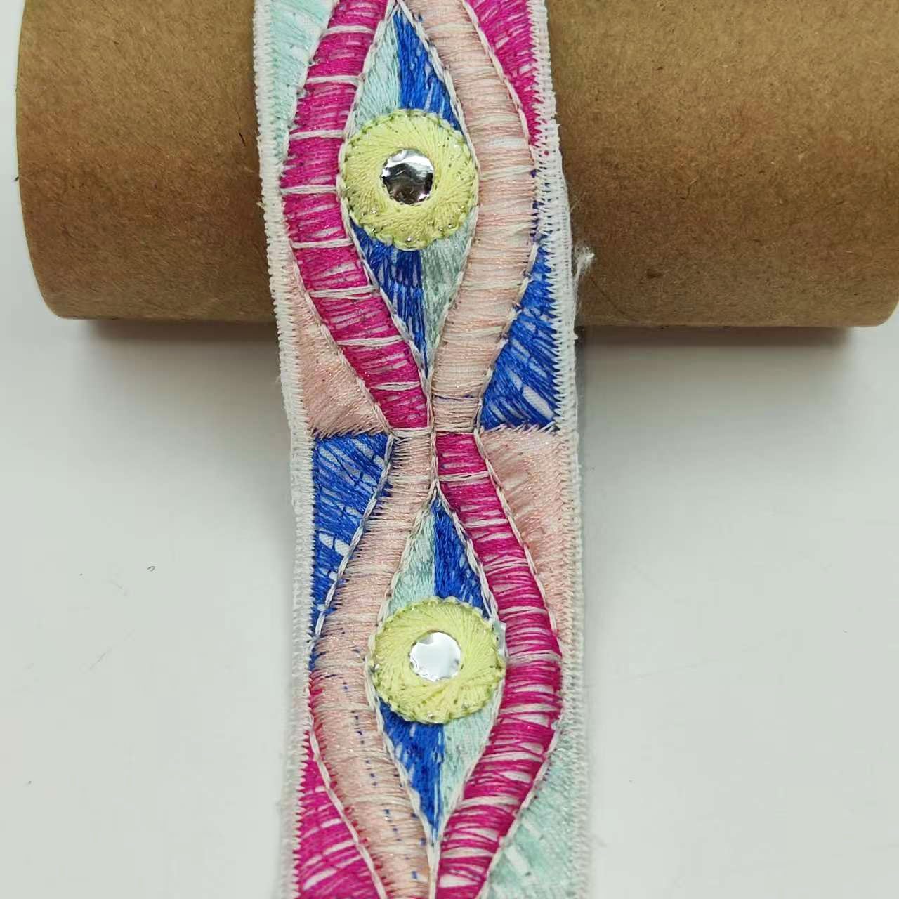 2 Yards Colorful Embroidered Lace Trim, 1.3 Inch Wide Pink Blue Lace Ribbon for Sewing Dress, Hat,Bag,Wedding Christmas Decor Supplies