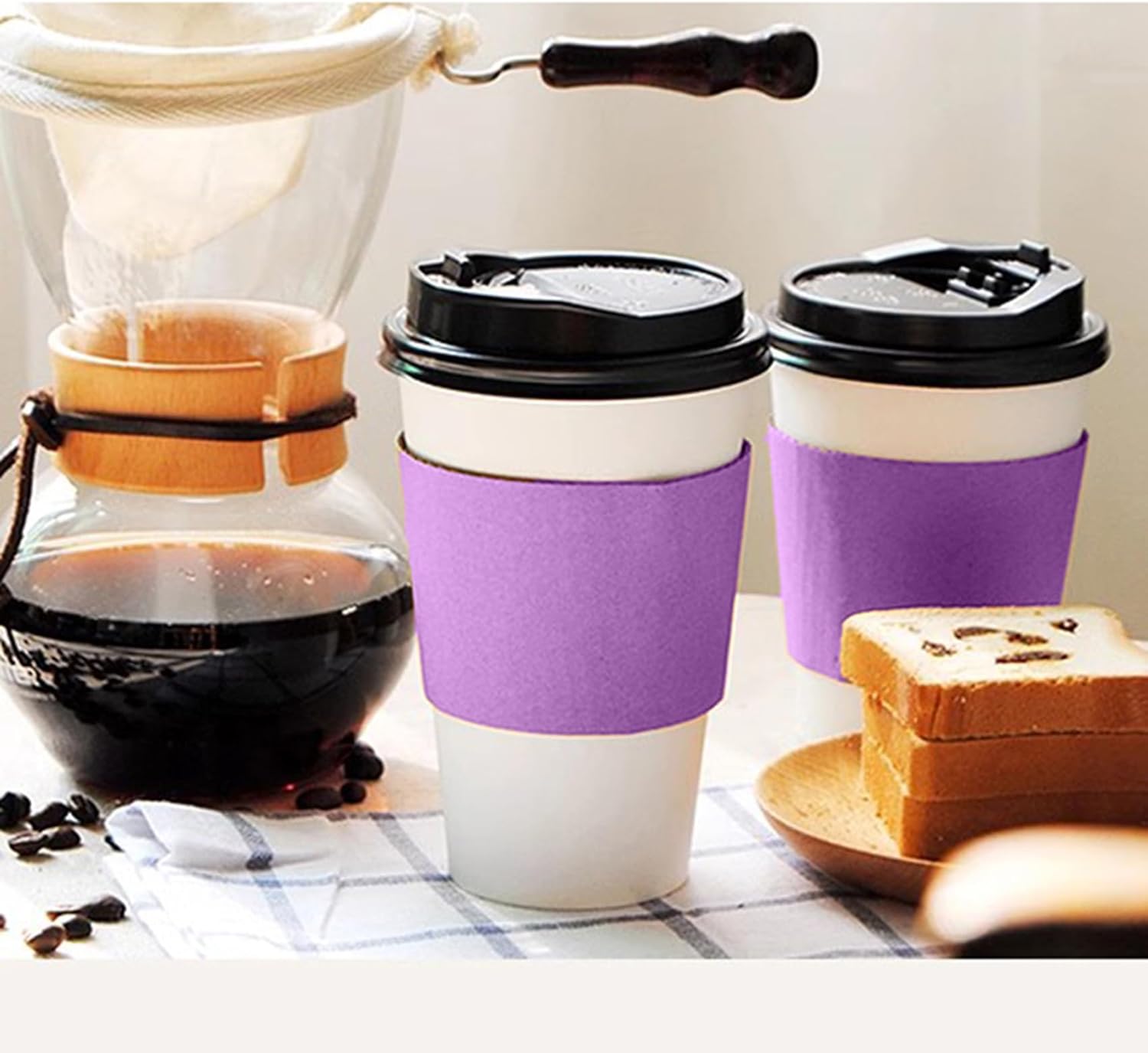 EchoDone Coffee Cup Sleeves for Hot or Cold Drinks Disposable Paper Corrugated Cup Jackets 200 Count Color Purple Fit for 90mm Diameter Cups 10oz 12oz 16oz (Without Cups) - Image 5