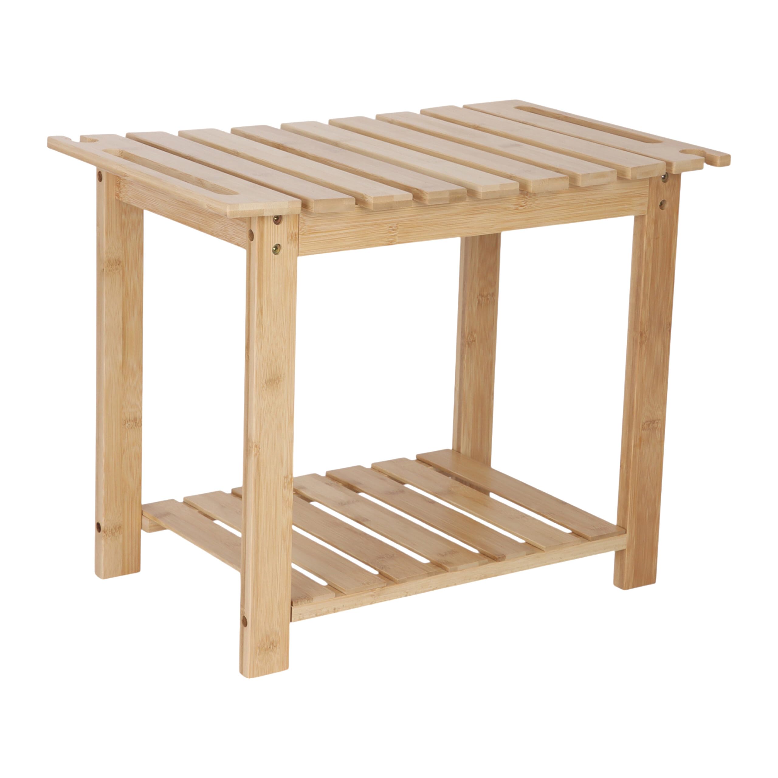 Relaxdays Sgabello in bambù con ripiano, Maniglie, portadoccia, 42x53x33 cm, Colore Naturale