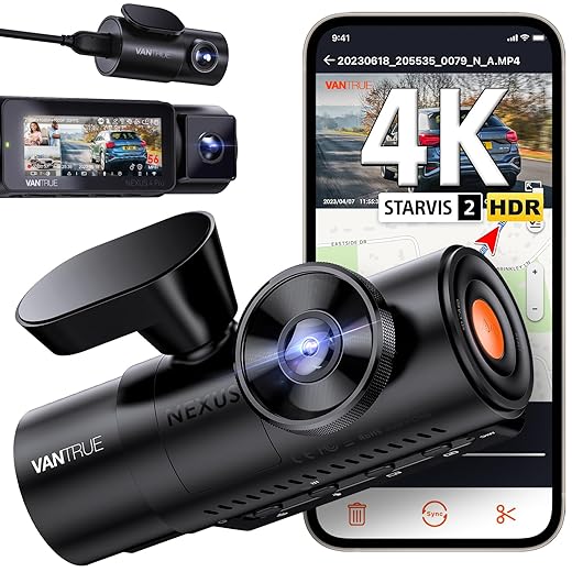 VANTRUE N4 Pro 3 HDR Dashcam Voiture 4K+1080P+1080P, STARVIS 2 IMX678 360 degrés Camera Embarquée, 5GHz WiFi GPS Dash Cam Infrarouge Avant Arrière, Commande Vocale 24h. Mode Parking Tampon, Max 512G