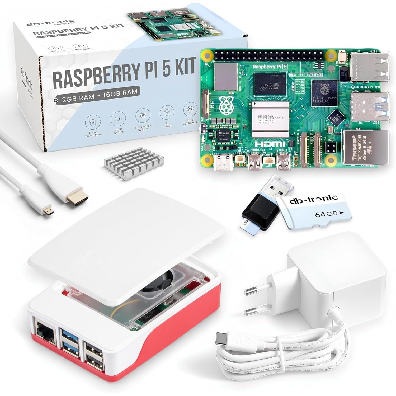 Raspberry Pi 5 1GB Starter Kit | Official USB-C 27W Power Supply | Official Case with Fan | 64GB Edition | USB Card Reader | 4k Micro HDMI Cable 1 m-picture-16
