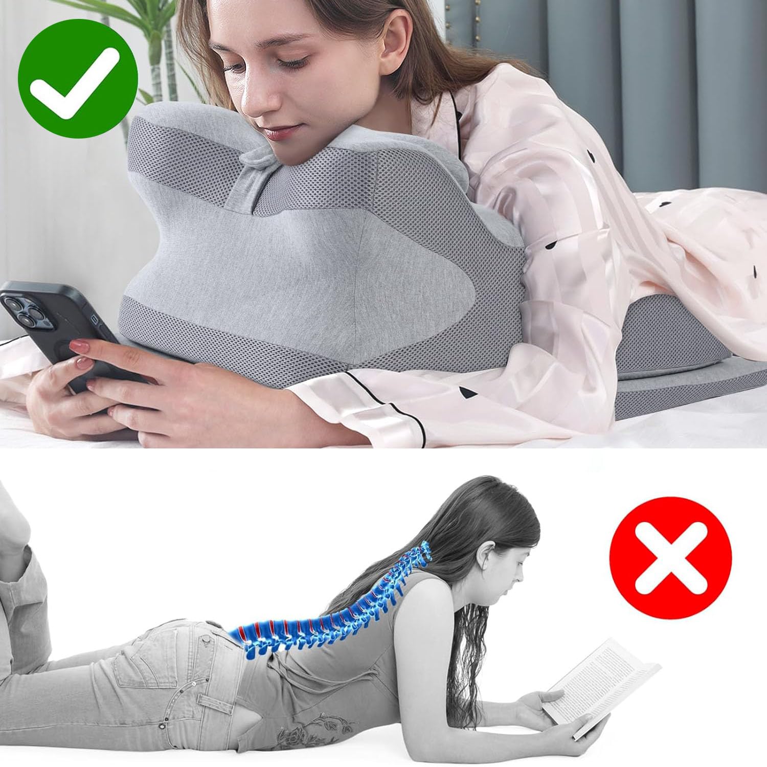 Keilkissen für Bett und Sofa, Memory Schaum Lesekissen Ergonomisches Rückenkissen für Rücken Hals Beine, Reflux Kissen Beinkissen mit Waschbarer Bezug für Bett, Sofa, Sitzen, Schlafen, Lesen