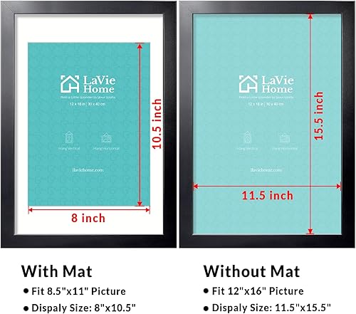 Vista 646 de LaVie Home - Portarretratos de 18 x 24 pulgadas, fotos de 16 x 20 pulgadas con paspartú, de 18 x 24 pulgadas sin paspartú, plexiglás pulido, Negro