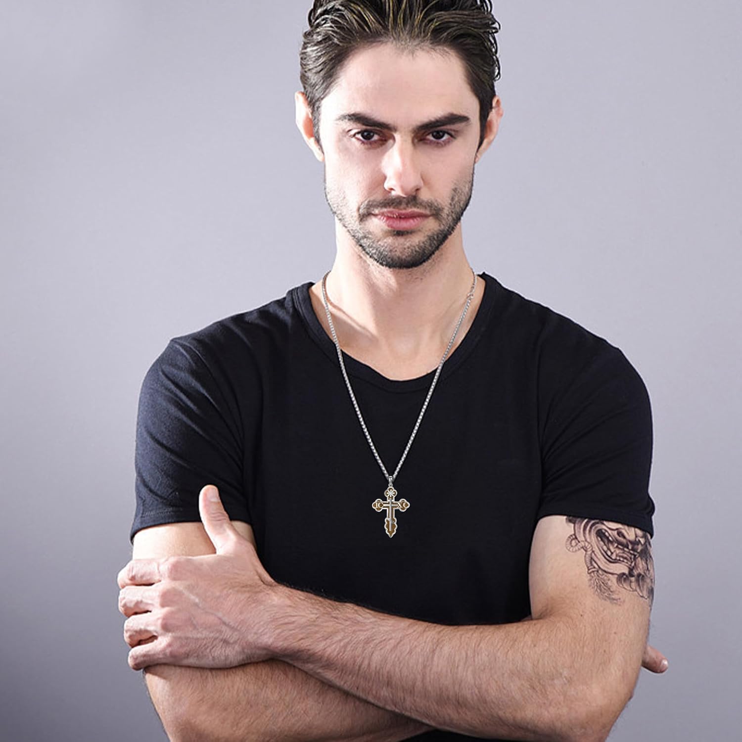 Wooden Orthodox Cross Necklace Sterling Silver Russian Eastern Orthodox Cross Jewelry Gift for Men - Image 2