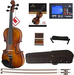 Cecilio CVN-300 Solidwood Ebony Fitted Violin with D'Addario Prelude Strings, Size 4/4 (Full Size)