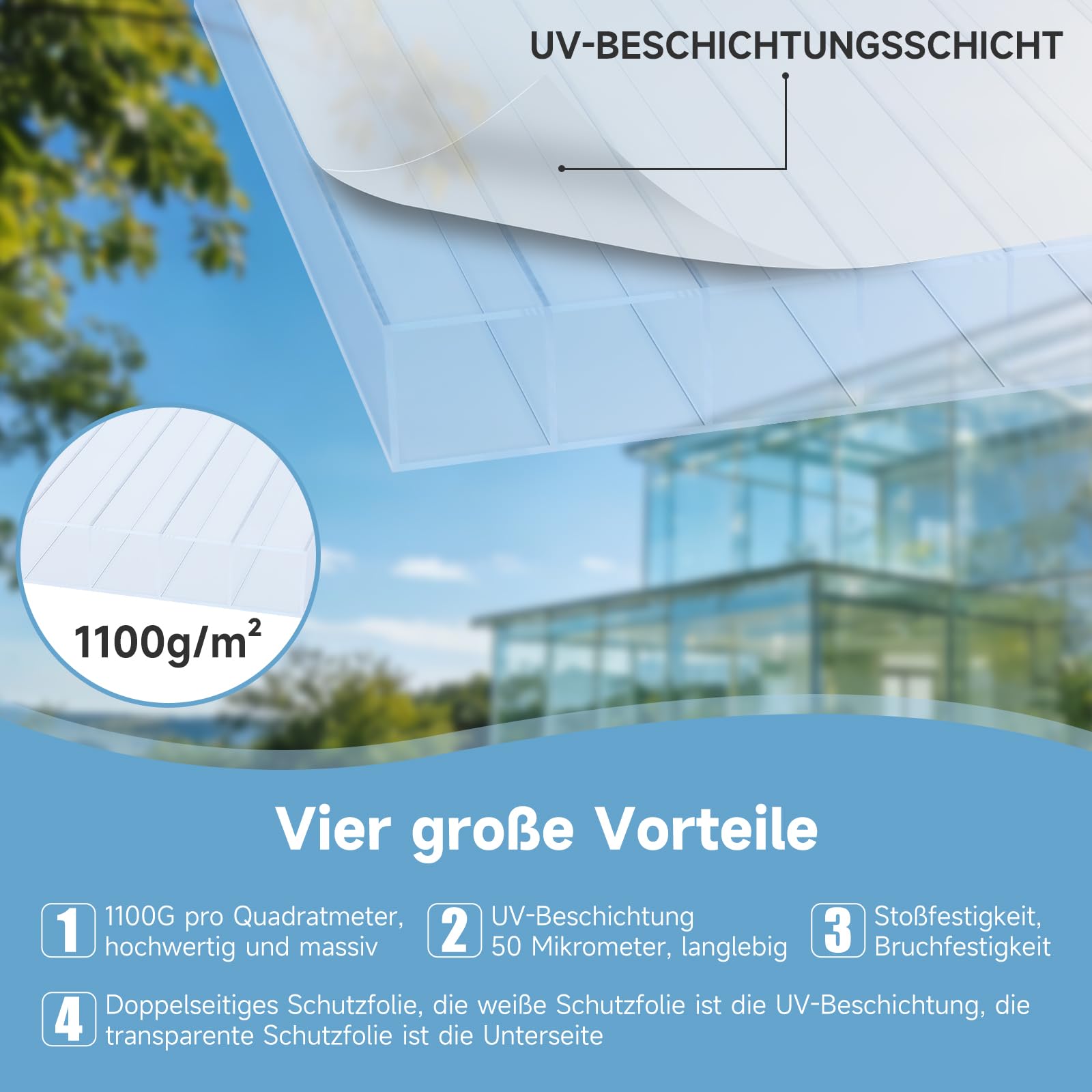 10xDoppelstegplatten 6mm,121x60,5cm Polycarbonat 7,3m² GewäChshaus Platten,Hohlkammerplatten,Stegplatten, Carport, Stegplatten, BestäNdig FüR GewäChshaus Gartenbau (60,5 x 121cm)