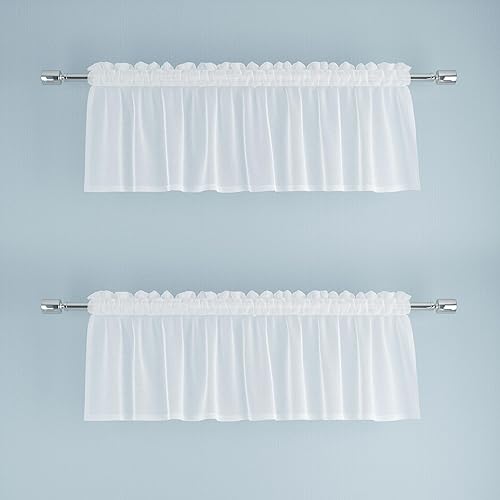 UPOPO Cenefa blanca de 15 pulgadas de largo, transparente, para sala de estar, dormitorio, cocina, cenefa transparente con filtro de luz, cortina