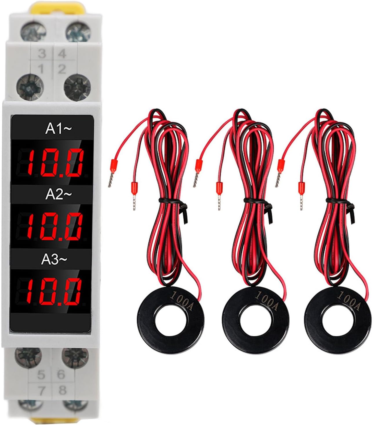 AC80-500V 1-100A 3 Phase Ammeter, High Accuracy Electrical Meter, Compact Design Ammeter for Control Devices