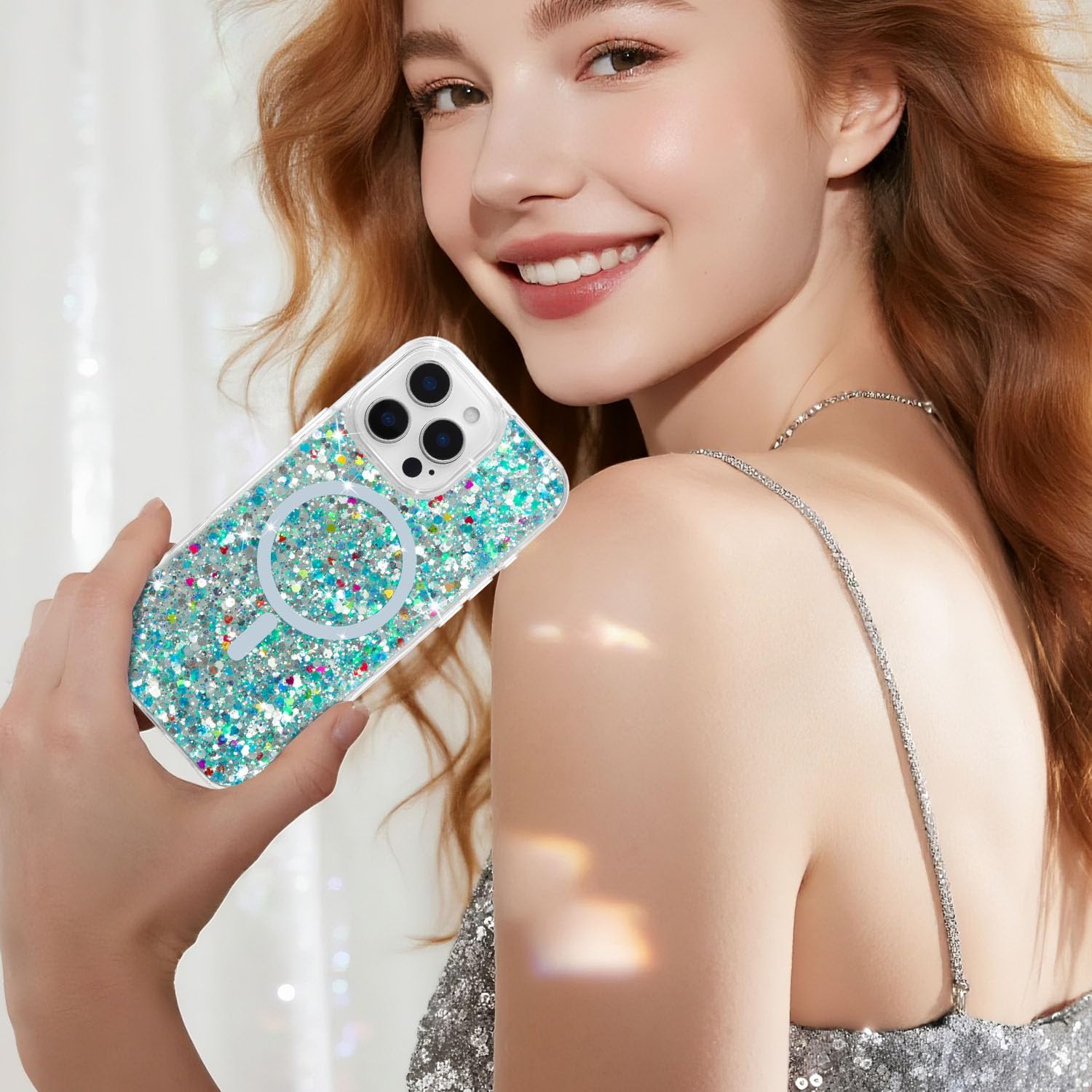 UEEBAI Glitter Case for iPhone 13 Pro Max with Magnetic, Light Blue image 5