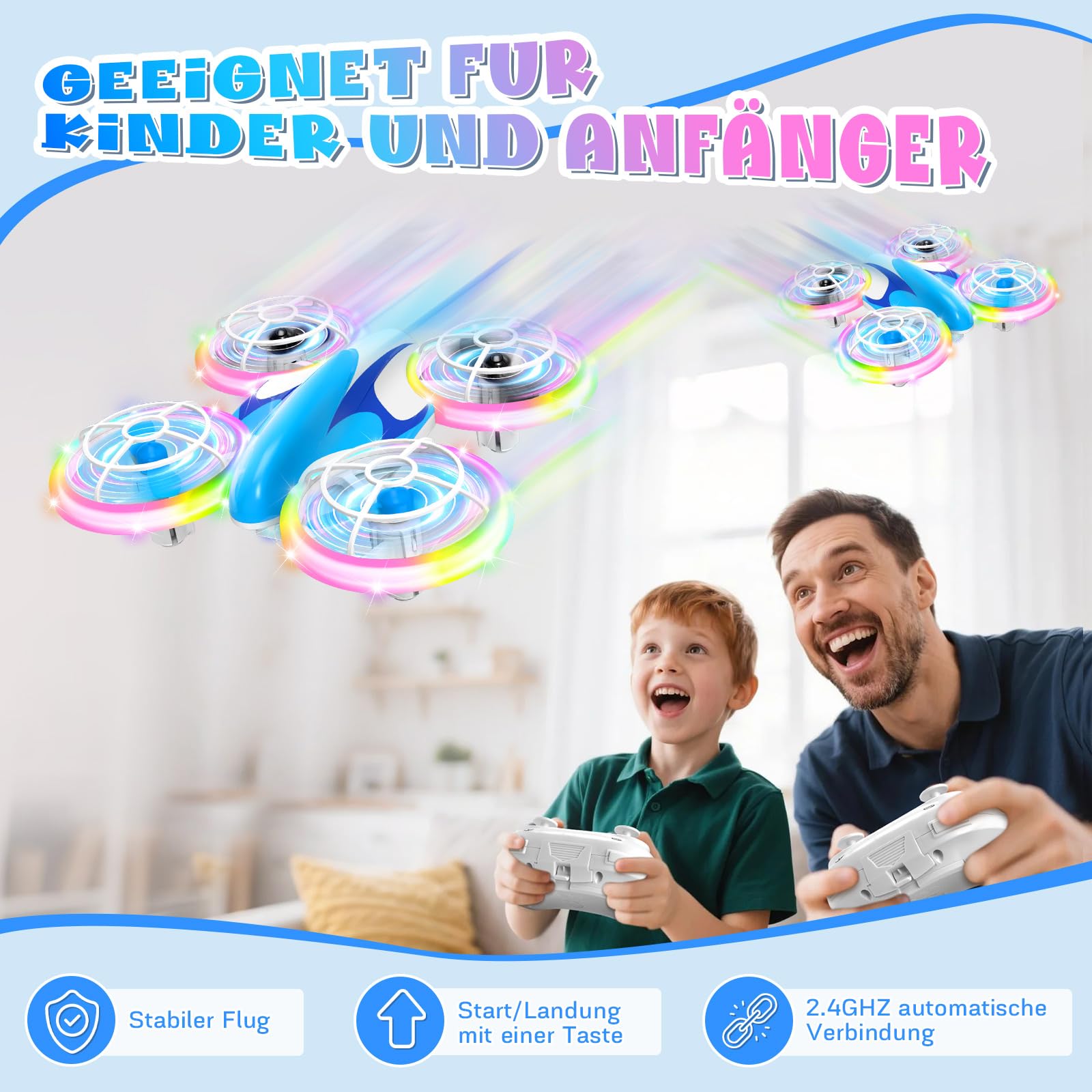 ZOOYAUE Mini Drohne für Kinder Spielzeug ab 6 7 8 9 10+ Jahre, RC Flugzeug Drone mit 3 Akkus, 360°Flips, LED Lichter für Indoor Outdoor, Geschenk für Anfänger Jungen Mädchen, Blau