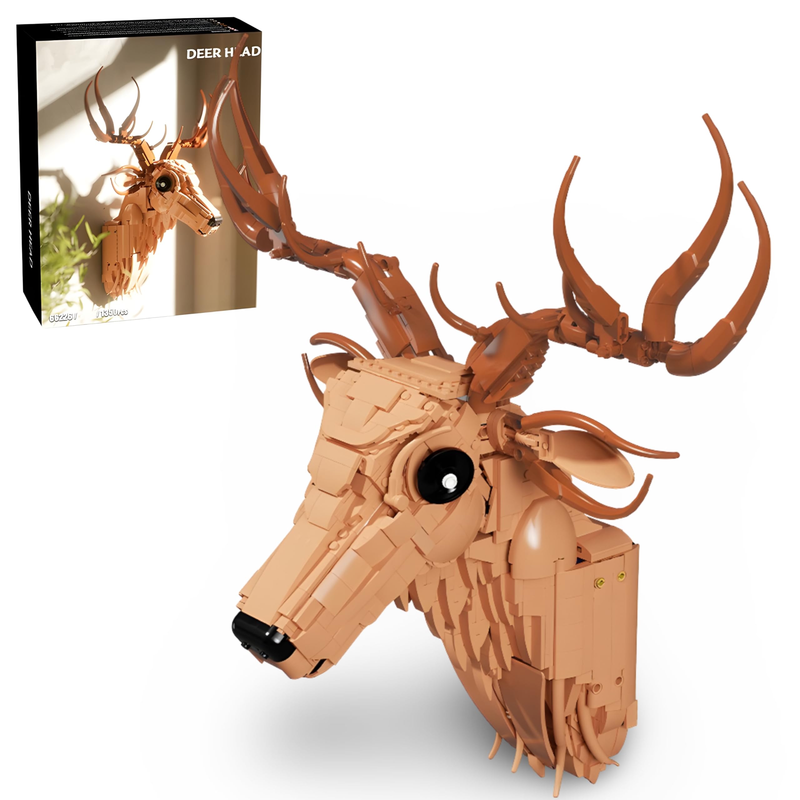 Deer Head Building Blocks Set, 1350 PCS 3D Wall-Mount Animal Sculpture Brick Model, Wildlife Building Kit for Home Decor Display, Artistic Building Toy Creative Gift for Teens & Adults — image 1