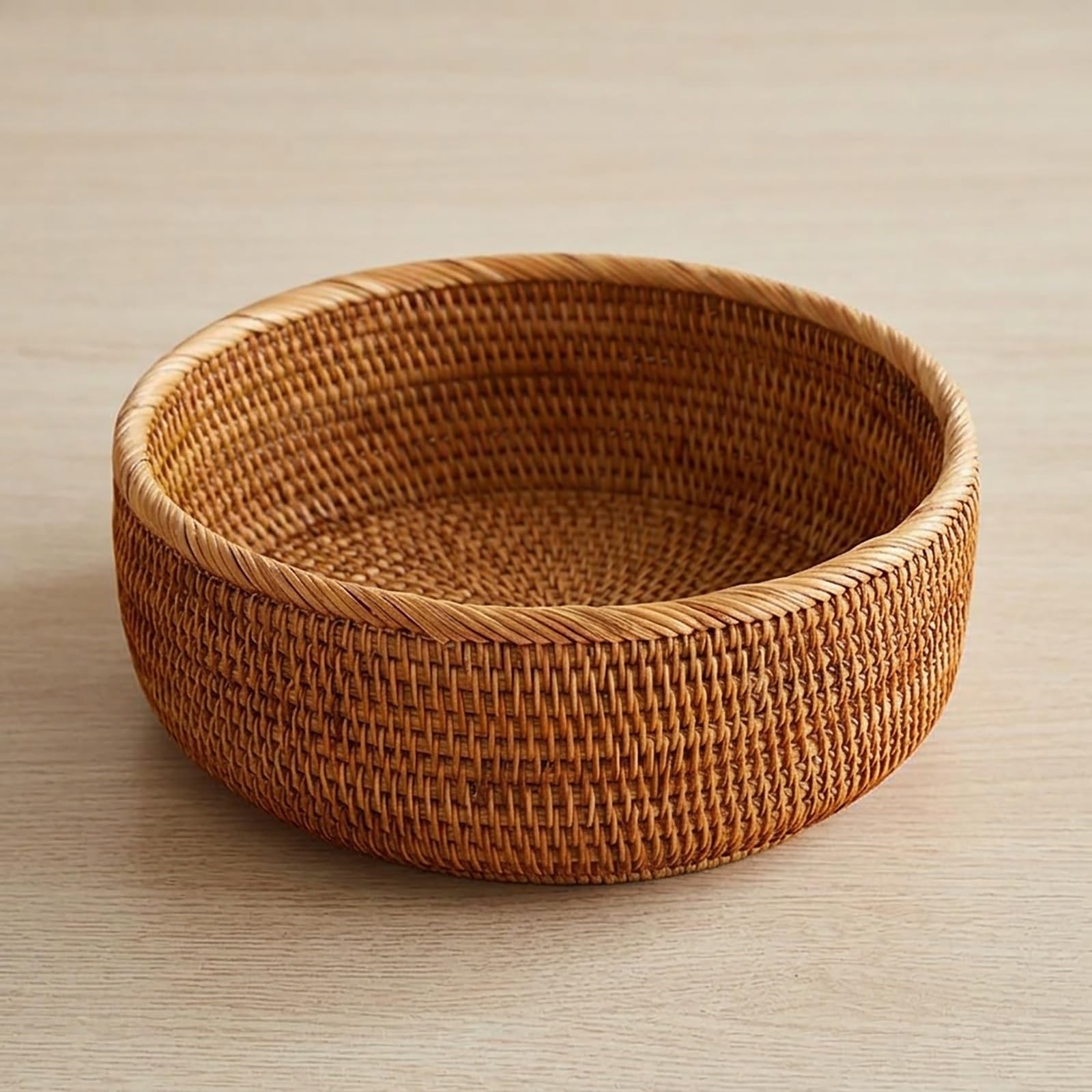 Fruit Basket Smooth Woven Bowl For Kitchen Counter Handwoven Bread Holder And Vegetable Storage For Potato Onion Farmhouse Table Decor(24x8cm)