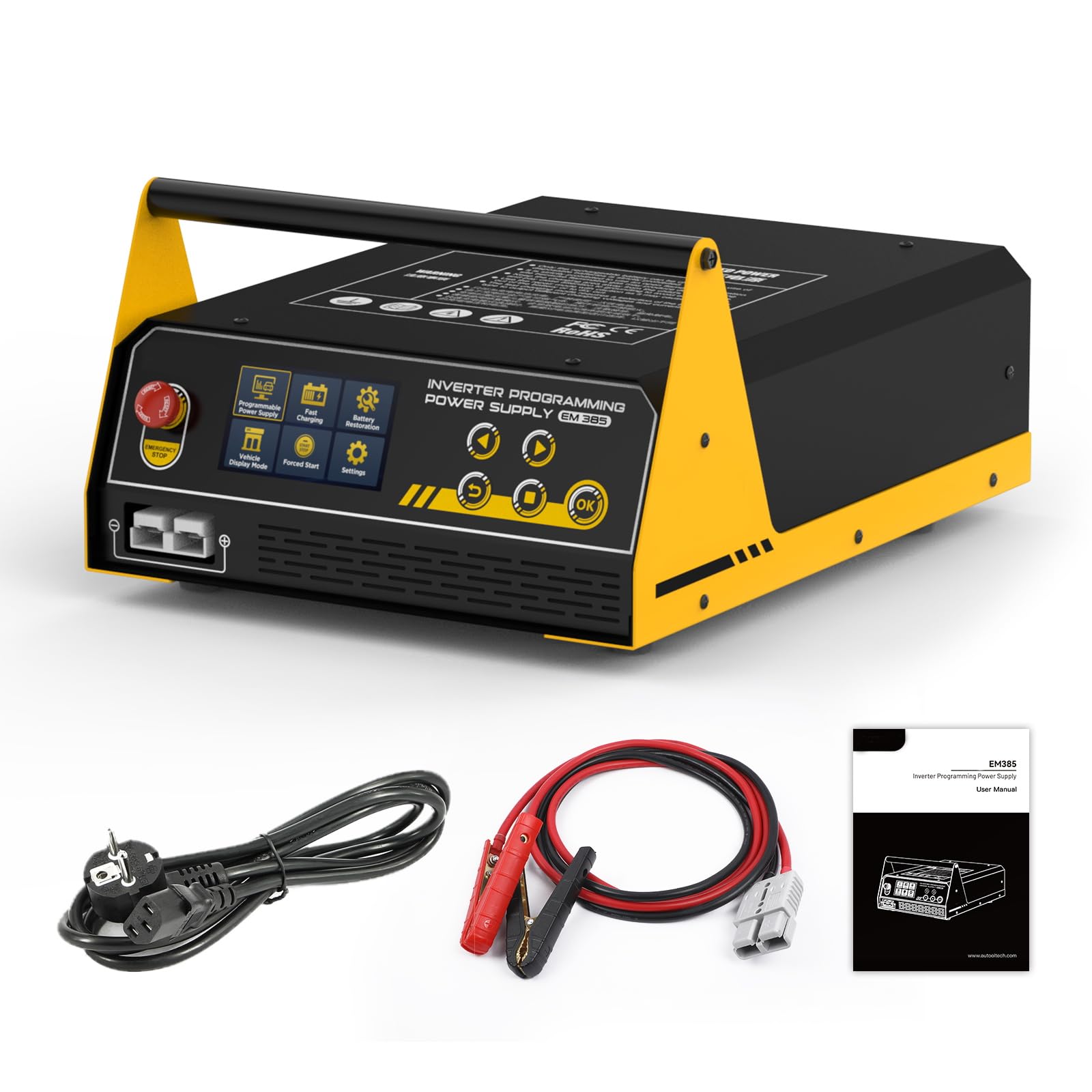 Inversor de potencia automotriz EM385 Programación de ECU y fuente de alimentación de CC de 9-16 V ajustable Programación de potencia, carga rápida, arranque auxiliar y reparación de baterías de litio