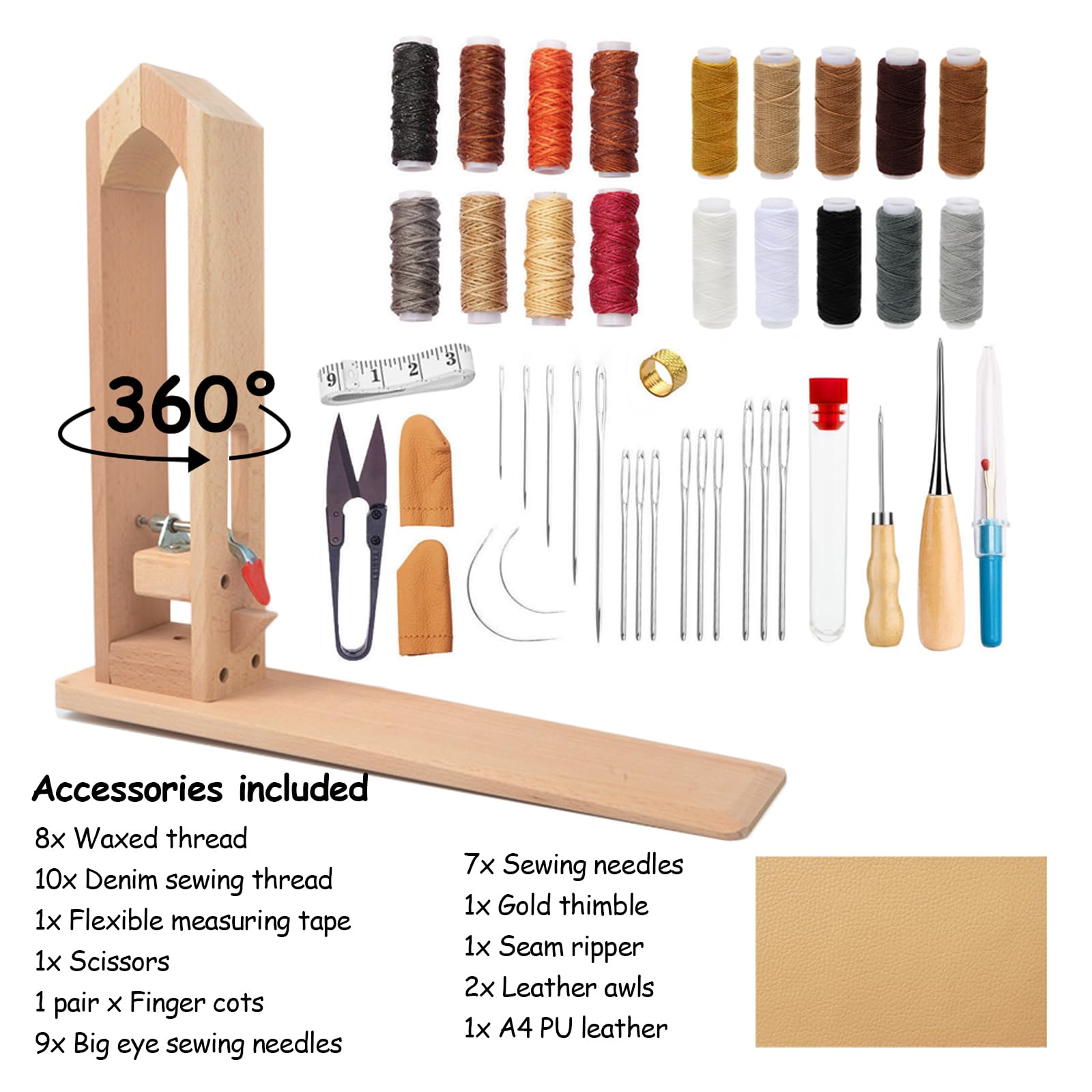 Pony con cuciture in legno con rotazione a 360°, kit di morsetti per