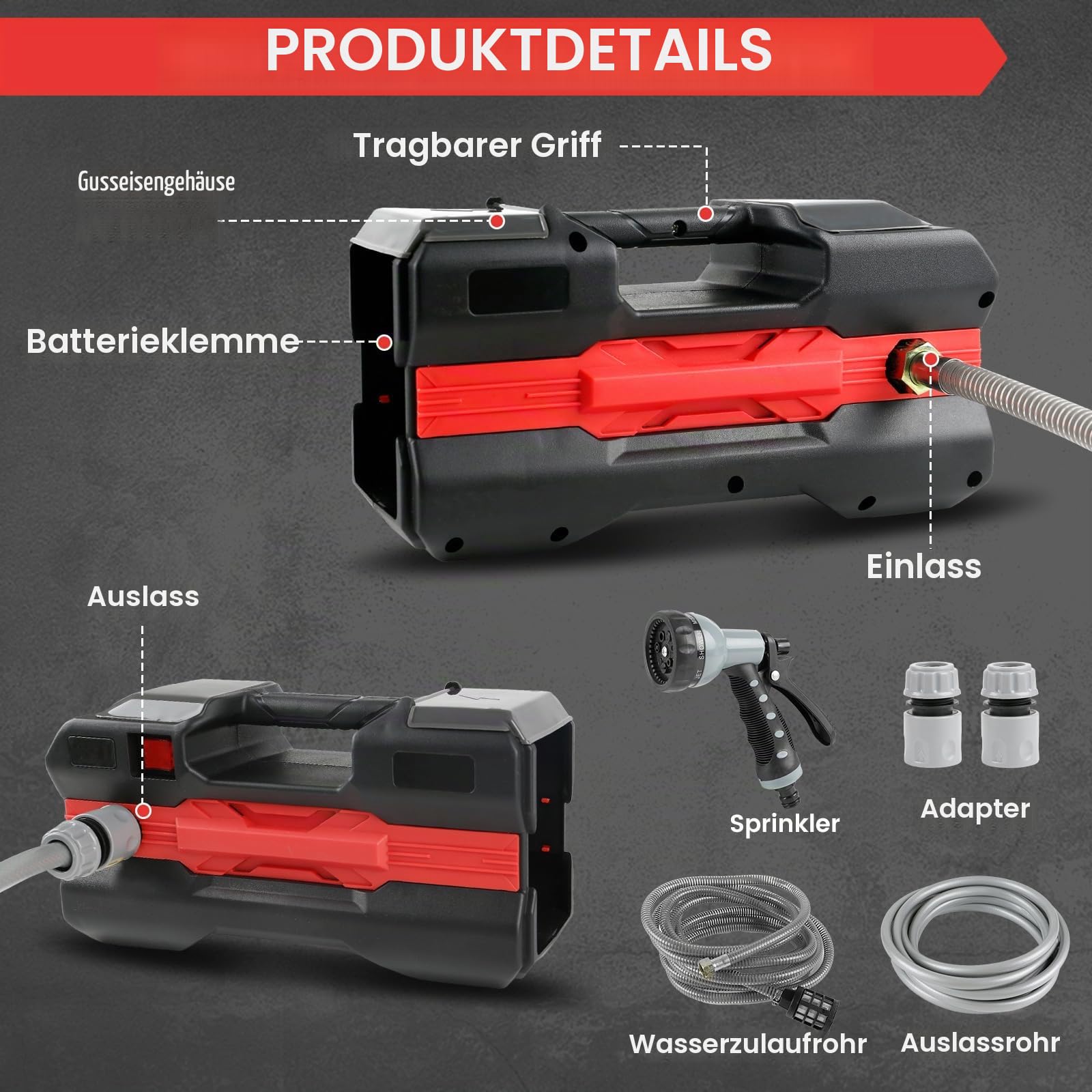 Wasserpumpe Kompatibel mit Makita 18 V Akku (keine Batterie).720L/H | Hubhöhe 3 M, Förderhöhe 30 M,,selbstansaugende Elektrische Gartenpumpe, Für Gartenpool Teich Aquarien