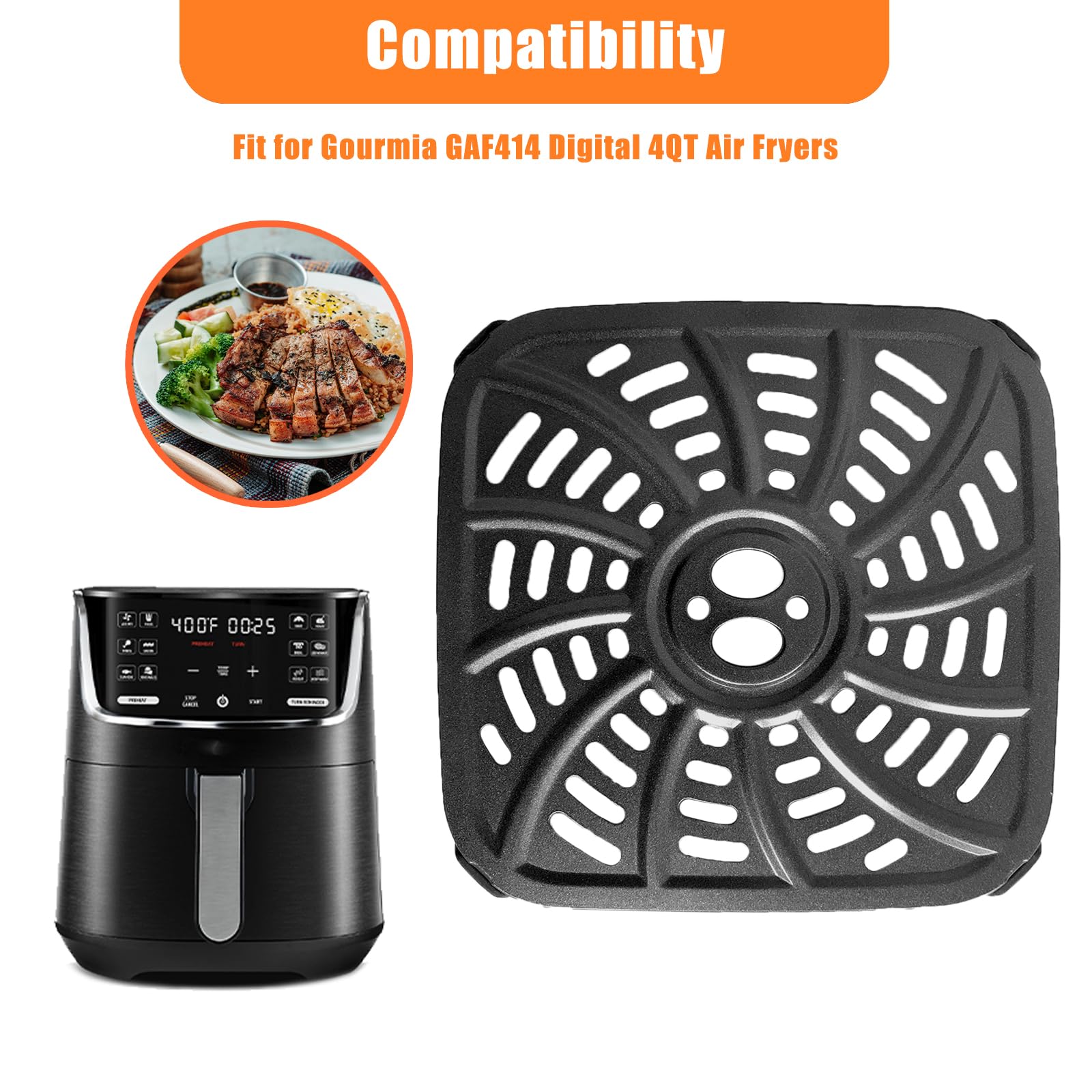 HlkEurt 4QT Air Fryer Grill Plate for Gourmia GAF414 Digital Air Fryers, Upgraded Grill Pan Crisper Plate Tray Rack Insert Grate Grid Shelf for 4 Quart Gourmia Air Fryer, Dishwasher Safe, Nonstick