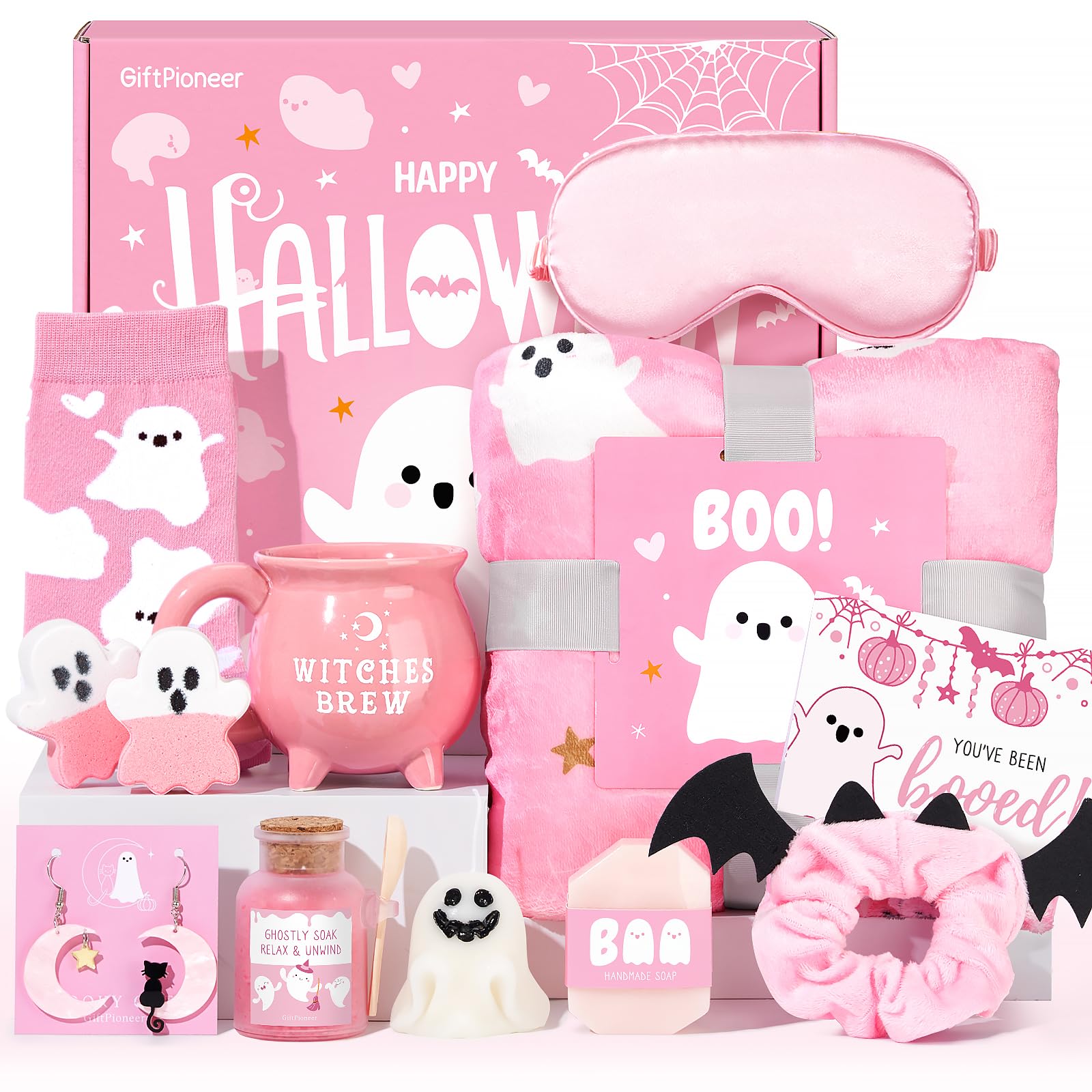 Halloween Boo Basket for Women, Cute Halloween Boo Basket Stuffers with Witch Brew Mug, Boo Blanket & Relaxing Spa Gift Set for Teen Girls, Mom, Wife, Sister & Friends