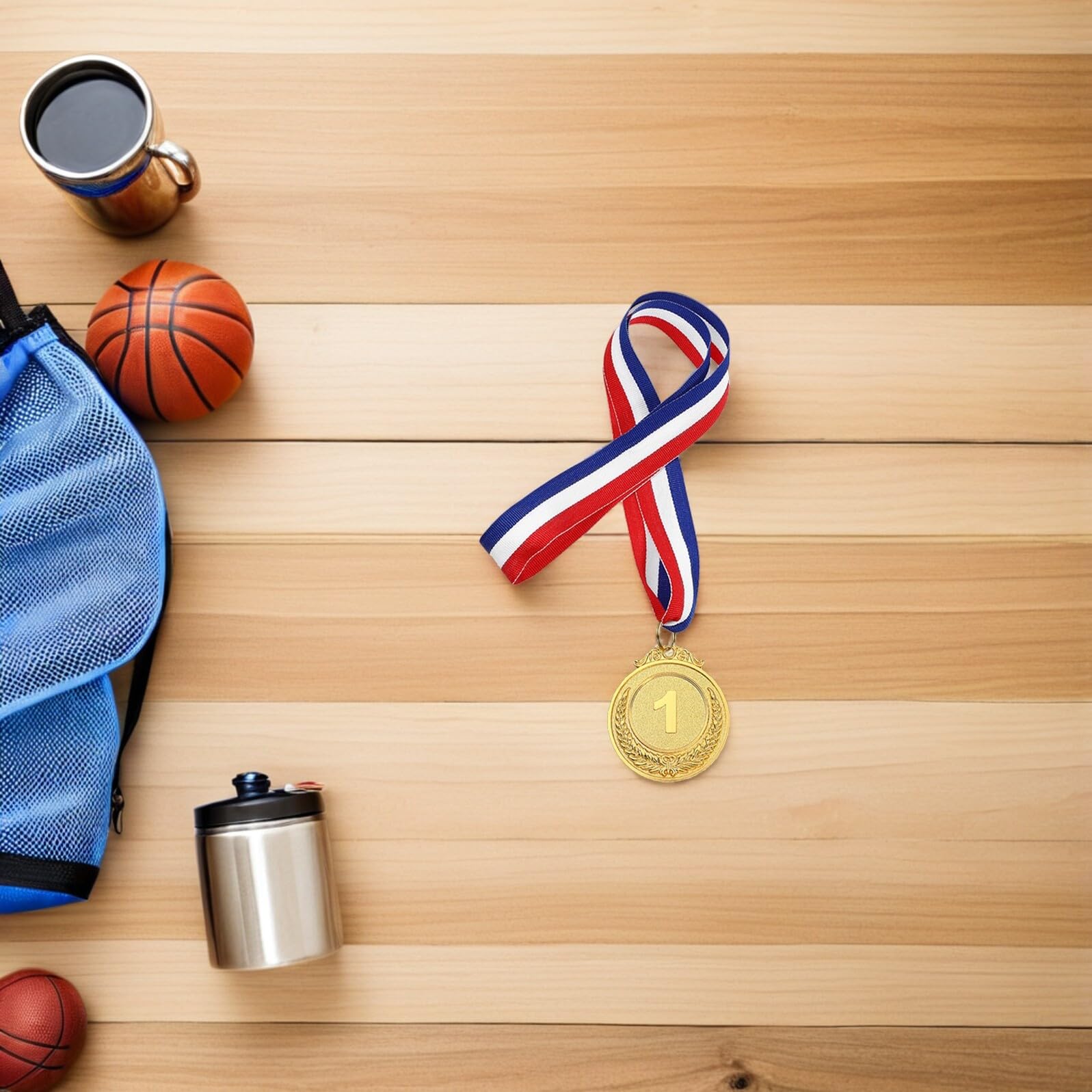 Cabilock 15 Medaglie in Metallo Oro Numerate con Nastro Premi Sportivi per Medaglie 1° Posto per Giornate Sportive Calcio Basket e Feste Scolastiche