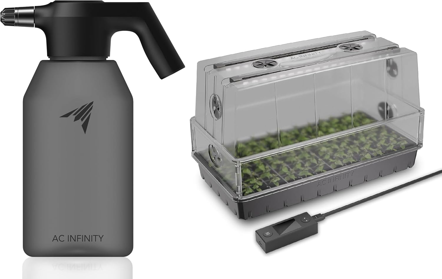 AC Infinity Automatic Sprayer & 6x12 Grow Light Humidity Dome Seed Starter Kit Bundle — 2L USB Rechargeable Electric Spray Bottle + Full Spectrum Samsung LM301H EVO Light Dome w/Tray & Vented Panels