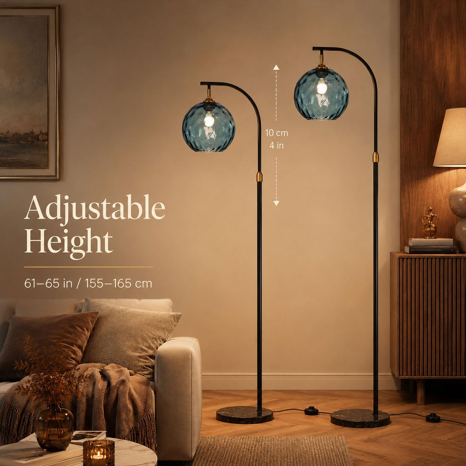 Lampada Da Terra Ad Arco Nordico, Lampada Da Terra In Vetro A Globo, Base In Marmo, Con LED E27, Dimmerabile, Altezza Regolabile, Lampada Alta Per Soggiorno, Camera Da Letto, Studio