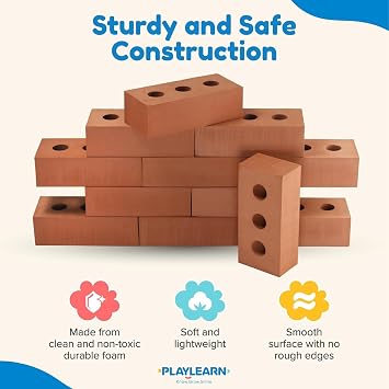 Playlearn 25 Packs Bricks Building Role Play Toy, Life Size Large Fake Pretend Foam Construction Blocks,Developmental Toy for Kids
