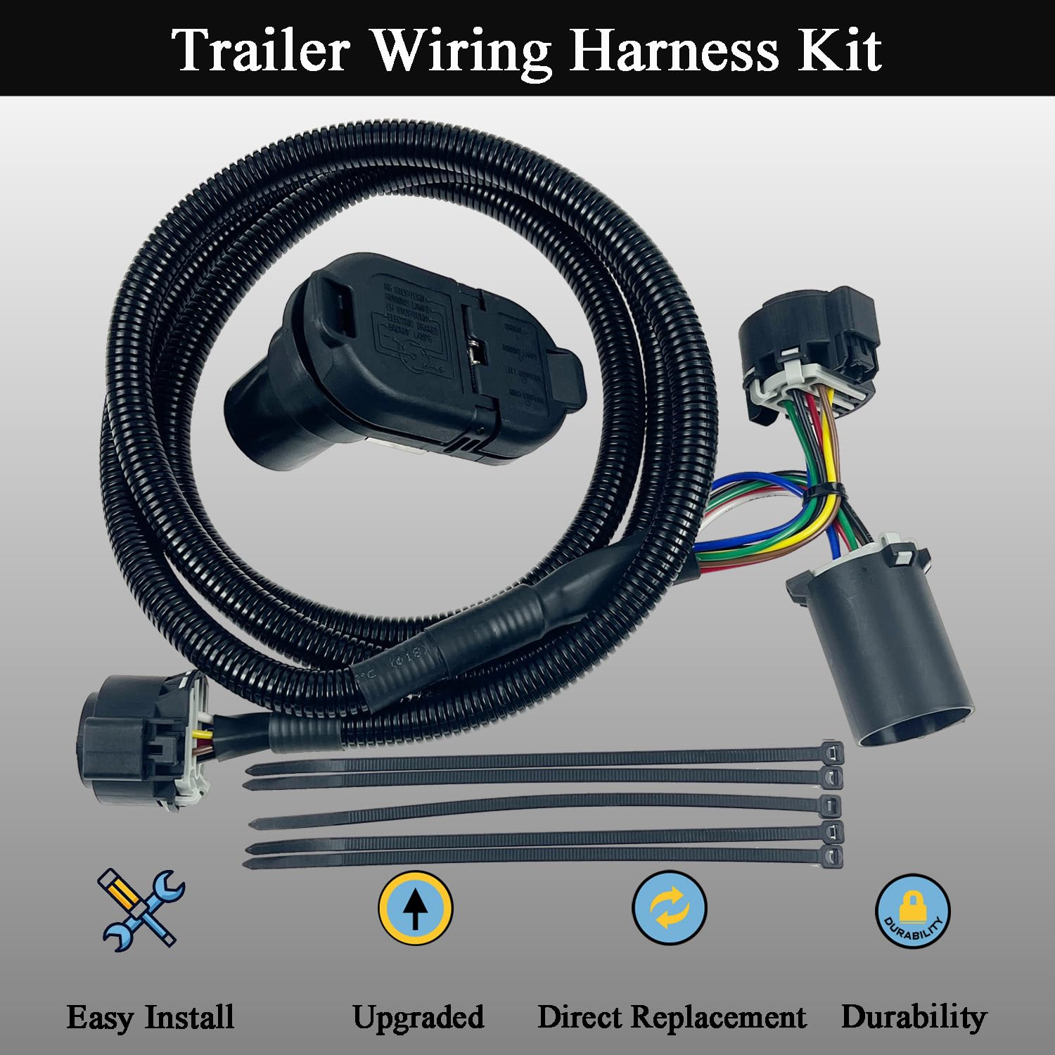 56003 7-Foot Truck Bed Trailer Wiring Harness Extension – 4-Pin & 7-Pin Output – Plug & Play – No Splicing – for Select Chevrolet Silverado, GMC, Ford