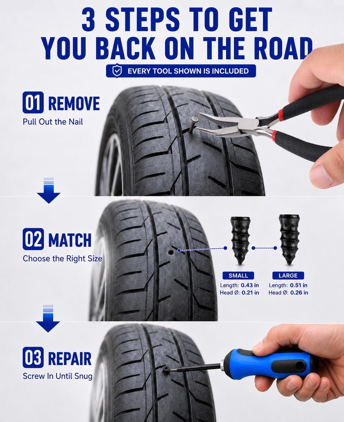 64Pcs Tire Repair Rubber Nail,Tire Screw Plugs Fast Self-Sealing Repair Kit image 4