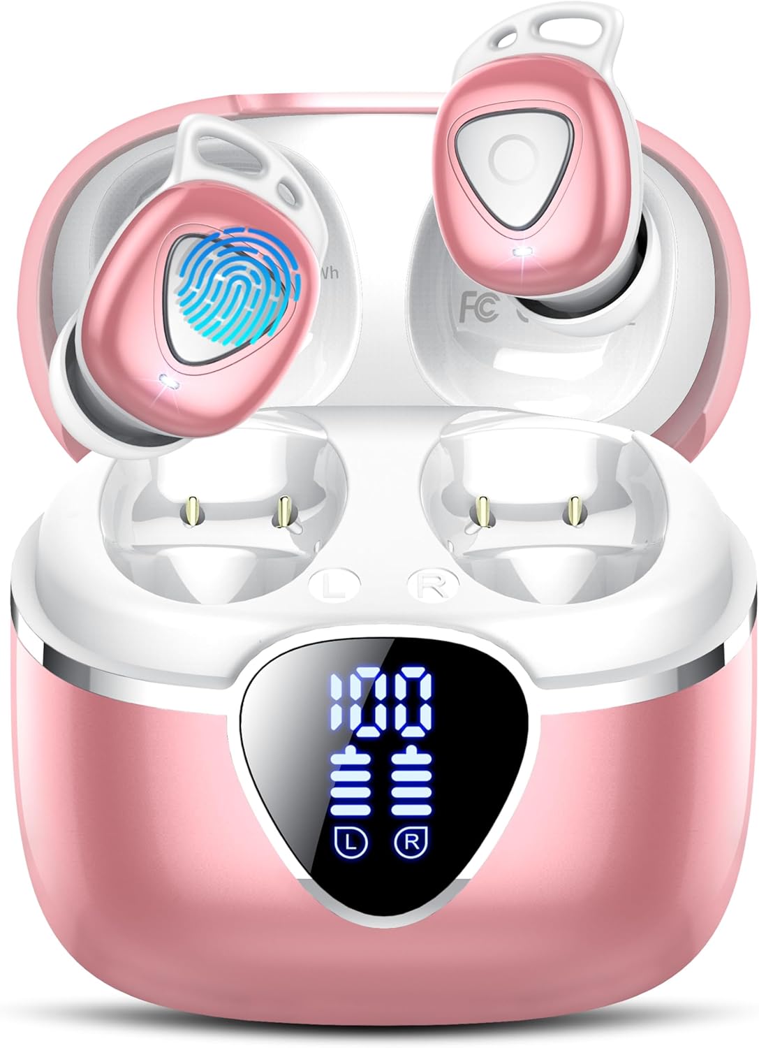 Wireless Earbuds, Bluetooth 5.4 Earphones In Ear with 4 ENC Noise Cancelling, 40H Mic Clear Calls Bluetooth Headphones Deep Bass, IP7 Waterproof Bluetooth Ear Buds, Compact Design LED Display, Pink