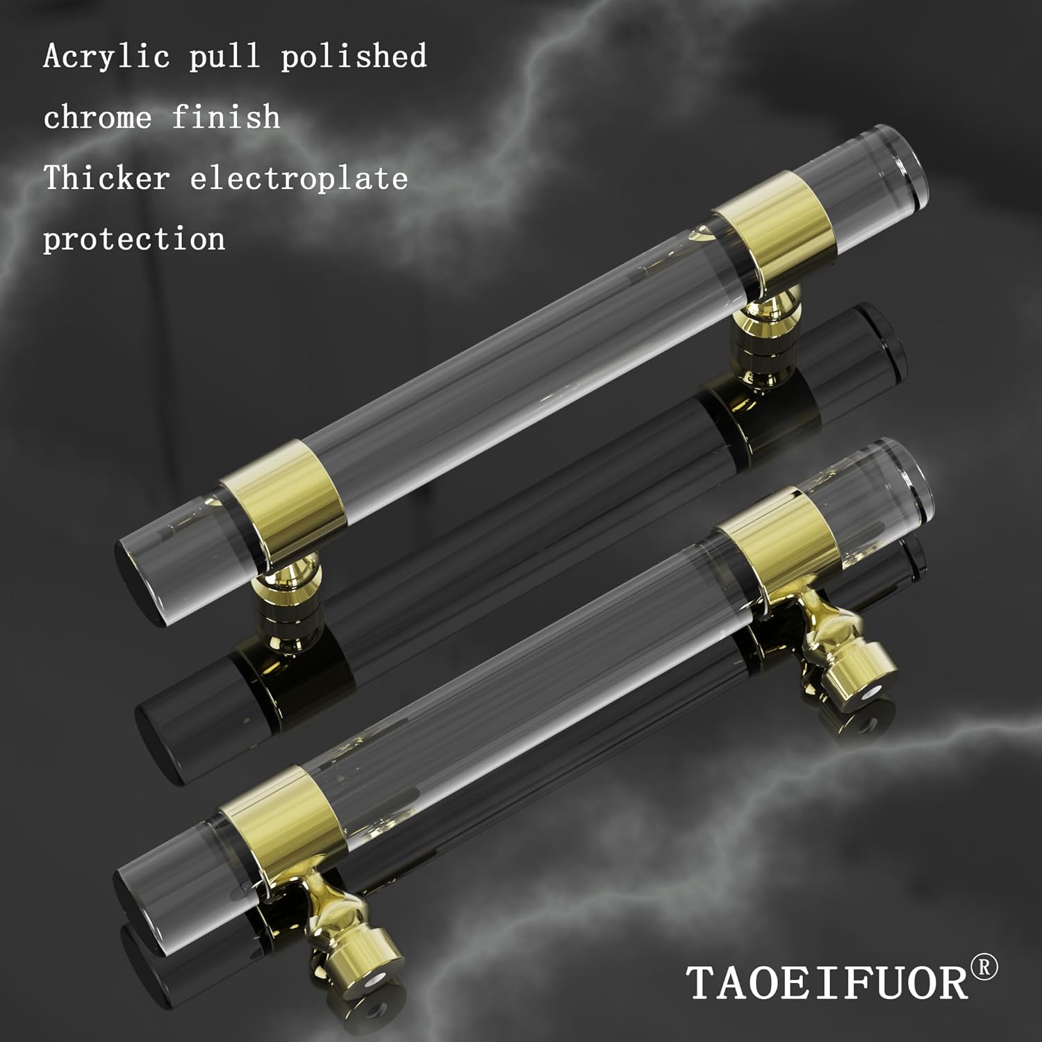 Kitchen Cabinet Door Handles for Cupboard Wardrobe Closet Dress Drawer Pulls (Acrylic-10PACK, Clear+Gold, Hole Center:3 Inch / 76MM)