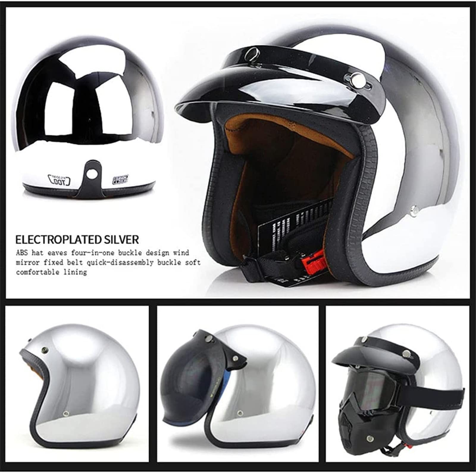 Retro Motorfiets Halve Helm Jethelm DOT/ECE Goedgekeurd Voor Mannen En Vrouwen Met Neerklapbare Zonneklep Cruiser Chopper Bromfiets Scooter ATV B,XLarge