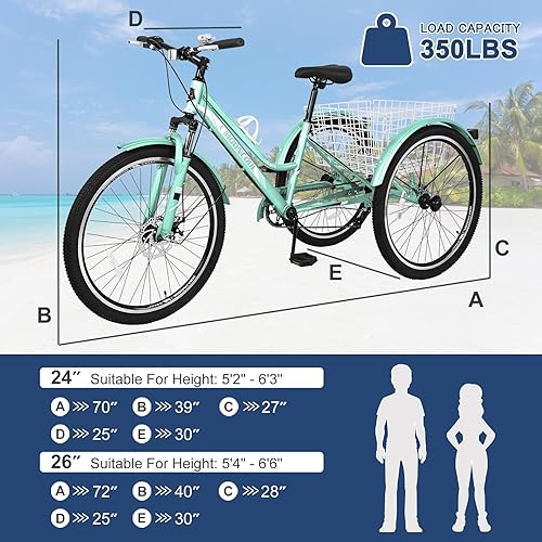 Miniatura 3 de Barbella Bicicleta de montaña para adultos, 7 velocidades y tres ruedas, triciclo de montaña para adultos, triciclo de crucero, triciclo de 242627.5