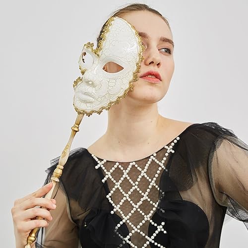 Miniatura 2 de YU FENG Paquete de 2 máscaras de cosplay para parejas, carnaval musical veneciano, Mardi Gras, máscara de mascarada en un palo para fiesta