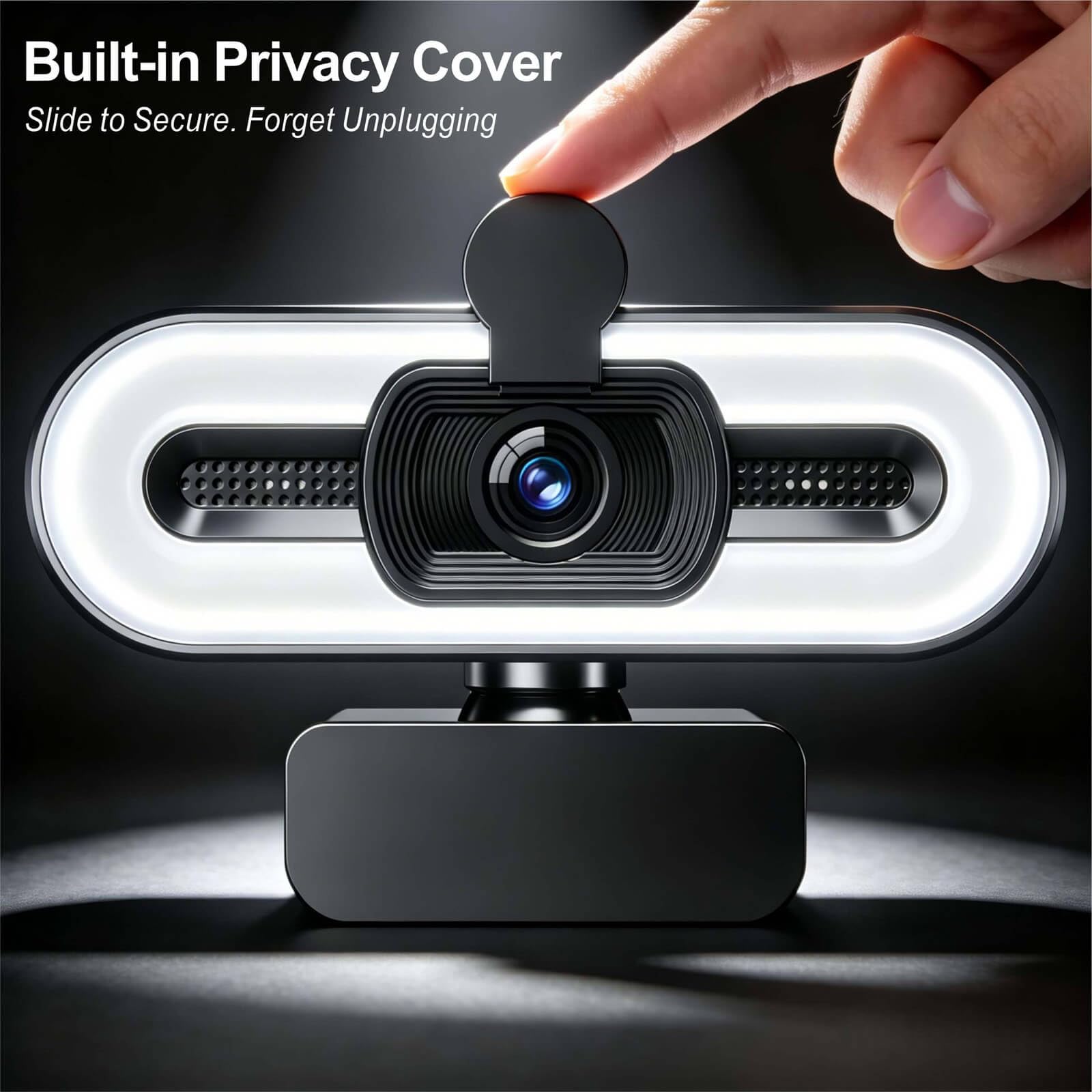 Cámara web 4K con luz de relleno, cámara de computadora con cubierta de privacidad y micrófono que reduce el ruido, cámara web para PC/portátil/Mac/monitor, adaptador USB-A a USB-C incluido, brillo