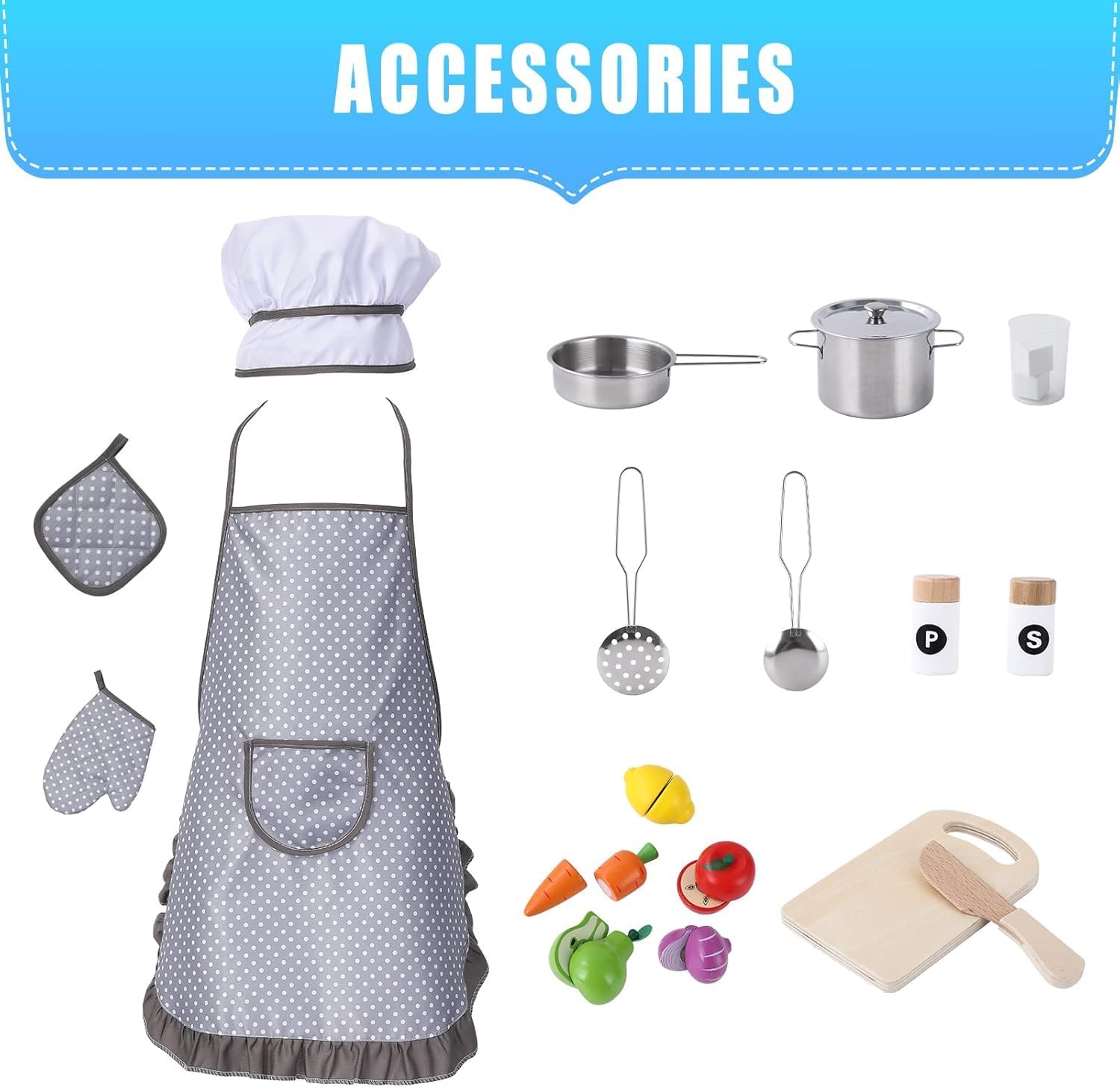 Play Kitchen for Kids, Wooden Play Kitchen with Toy Storage System, Toy Kitchen Set with Plenty of Play Features, Gift for Ages 3+,White