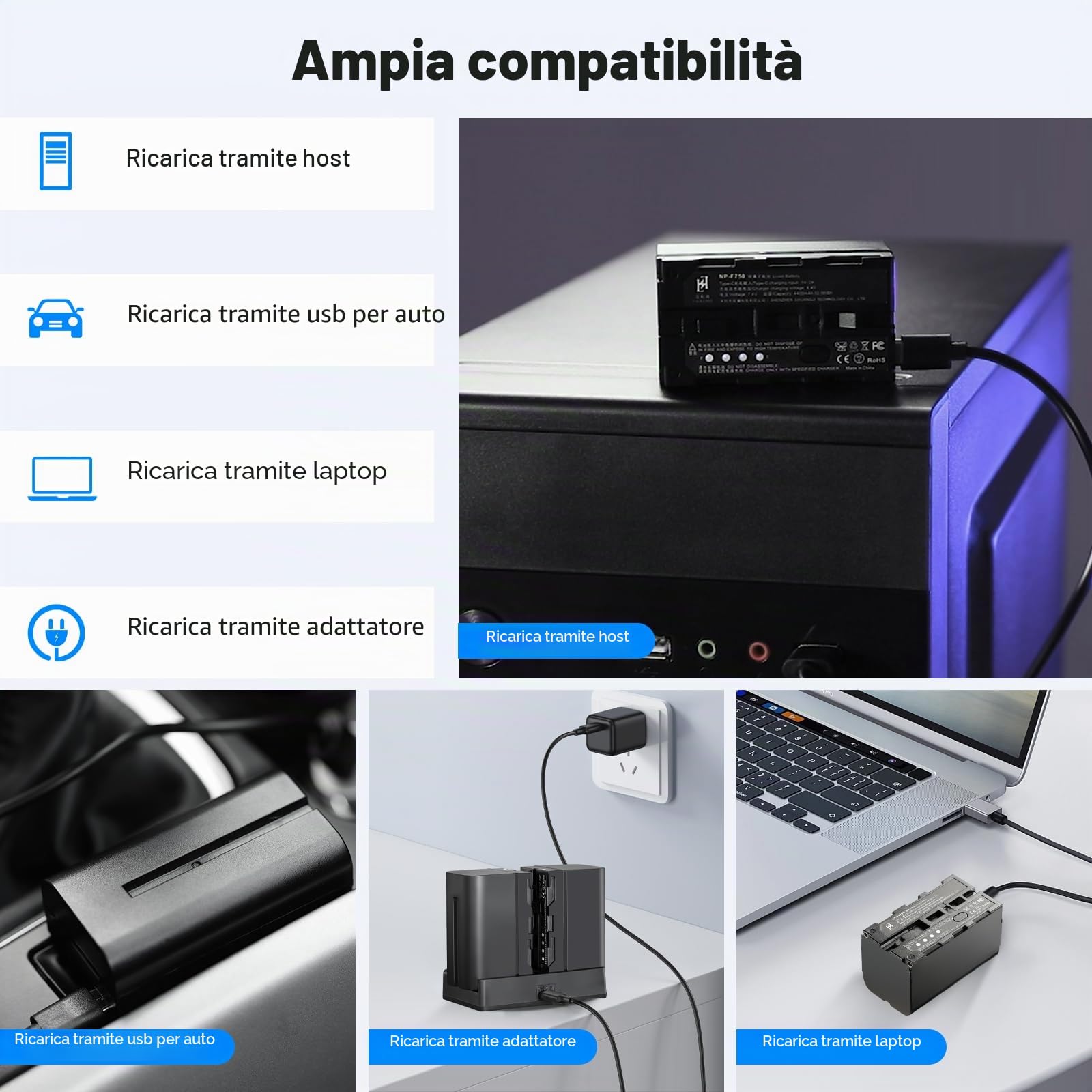 Soonpho 2-Pack NP-F750 Batteria di ricambio Batteria compatibile con Sony NP-F970 F960 F950 F770 F750 F570 F550 per Godox VILTROX Neewer Videocamera/Monitor/Camera