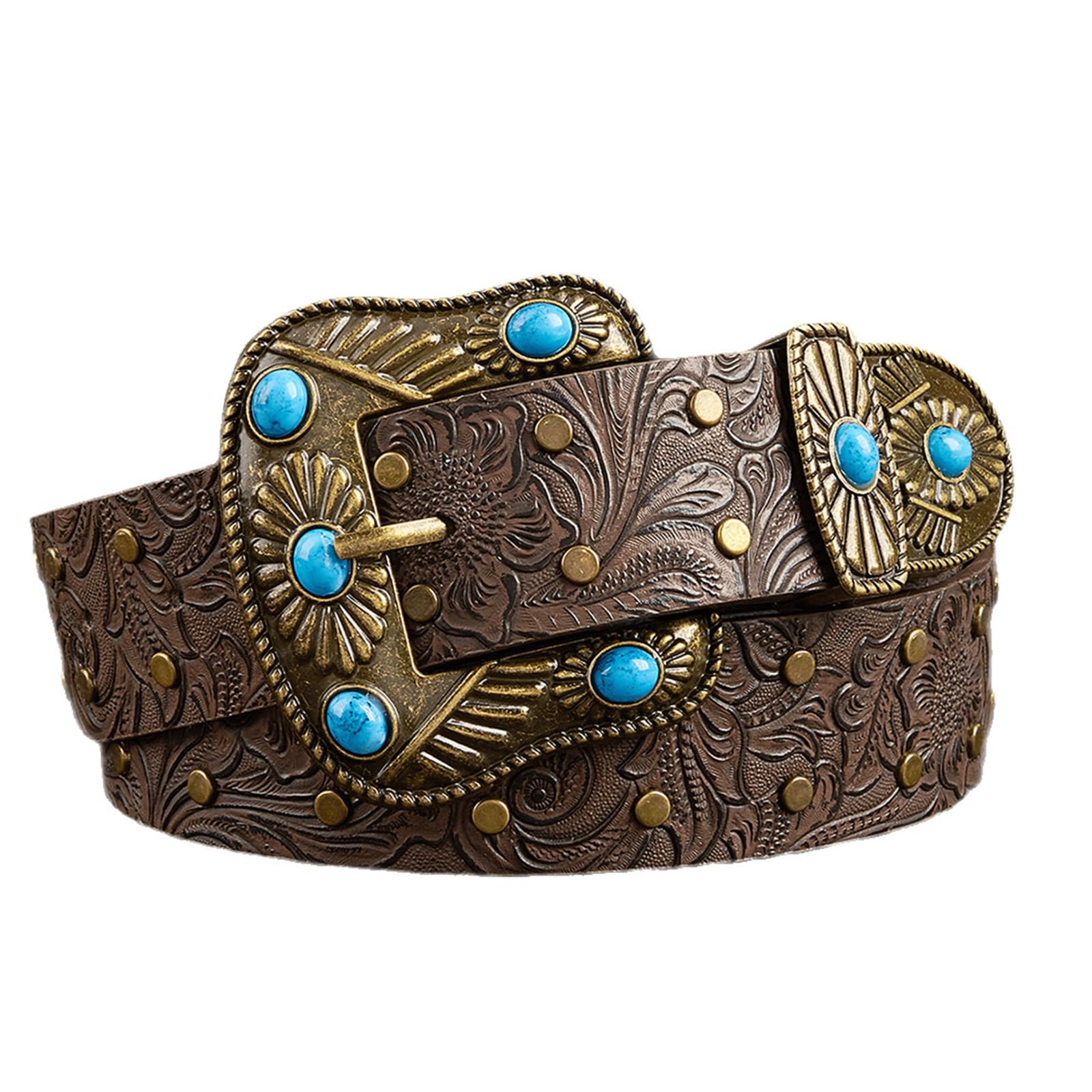 MICFENY Stylish Cowgirl Carved Belt With Metal Buckle Flexible Sizing For Casual Formal Wear