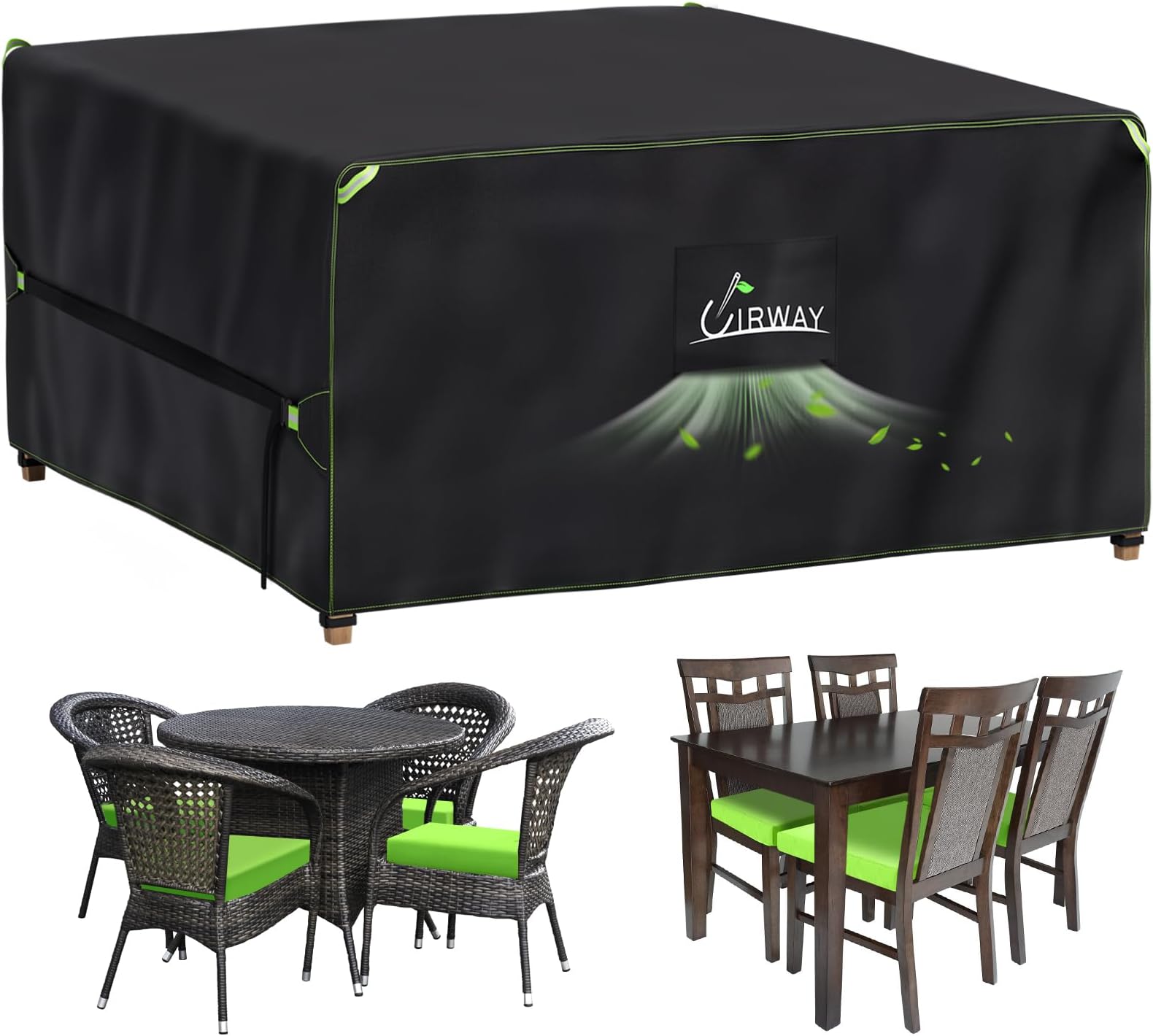 UIRWAY Waterdichte tuinmeubelhoes met ventilatieopening, 150 x 90 x 74 cm, hoes voor buitenmeubels, 420D zwaar belastbare tuintafelhoes met