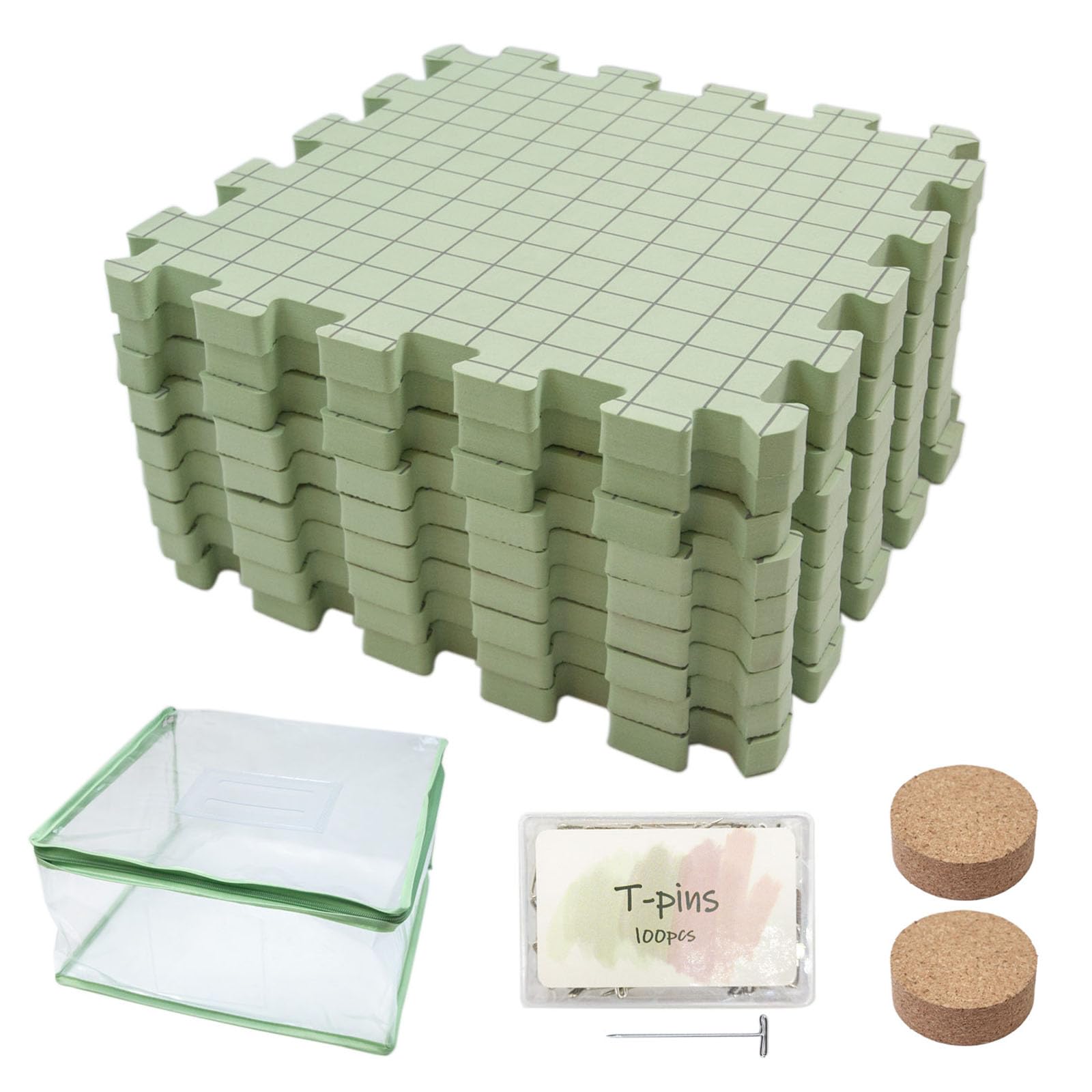 Set di 9 pezzi di blocco per maglieria, 32 x 32 cm, con 100 perni a T da 38 mm per lavori a maglia in metallo per lavori a maglia e progetti artigianali