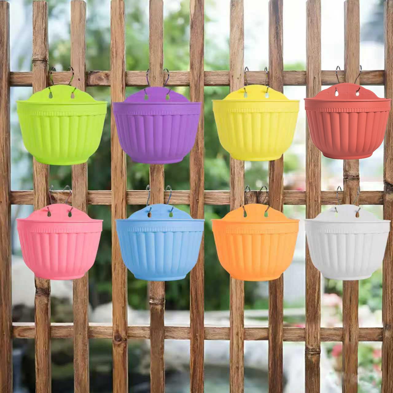 8 macetas de Resina Coloridas para Colgar en la Pared, Maceta Vertical para jardín, Sala de Estar, Ventana, para Interiores y Exteriores, Cesta de Flores para Cocina, Hierbas, balcón, barandilla,