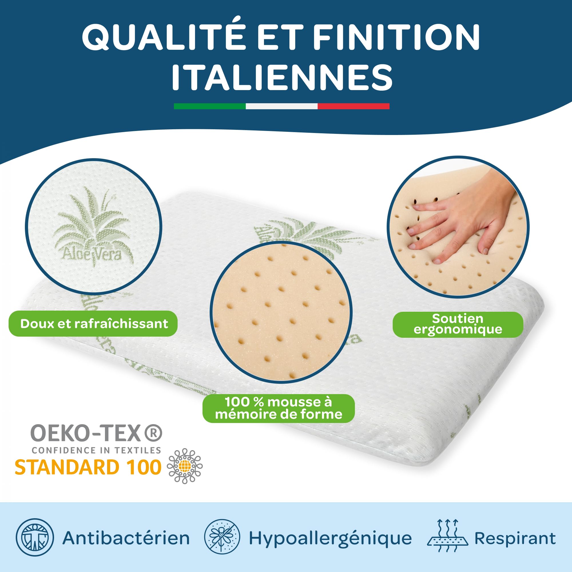 DOLCI SOGNI Oreiller Enfant Mémoire de Forme Oeko-TEX® 30x50 cm, Épaisseur 5,5 cm, pour 2-3 Ans, Coussin Bébé Lit, Petit Oreiller Maternelle