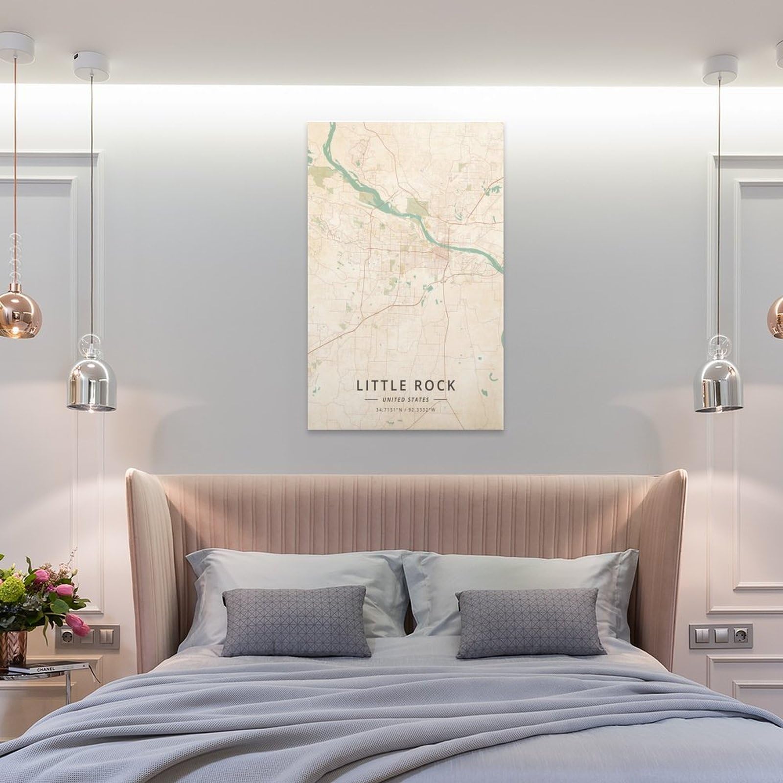 Little Rock - Poster con mappa degli Stati Uniti d'America, stampa artistica da parete su tela, stile vintage, per casa, scuola, ufficio, 30 x 45 cm