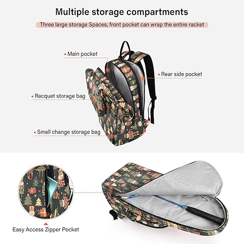 Miniatura 5 de Mochila de tenis de bádminton ligera Feliz Navidad Negro Cascanueces soldados Deporte Pickleball Bolsa de bádminton para Hombres Mujeres Tenis