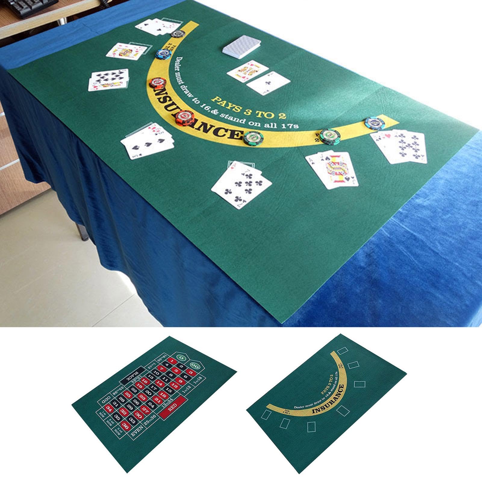 Générique Pokermatte doppelseitig | Table Felt Texas Hold 'Em & Blackjack Kartenspiele | Blackjack-Filzmatte | Tischmatte mit Rollen, platzsparend, 23,62 x 35,43 Zoll